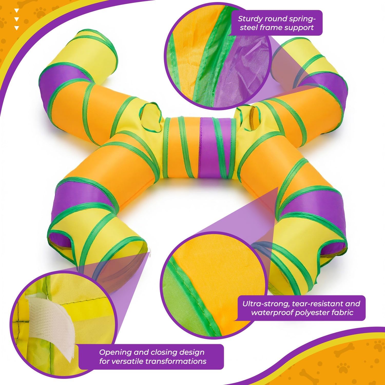 Cat Tunnel for Indoor Cats Large, Collapsible Cat Playhouse Pet Play Tunnel Tube Maze with Hanging Pom-Poms and Interactive Holes for Kitten, Kitty, Puppy, Rabbits, Ferret, Guinea Pig - Image 3