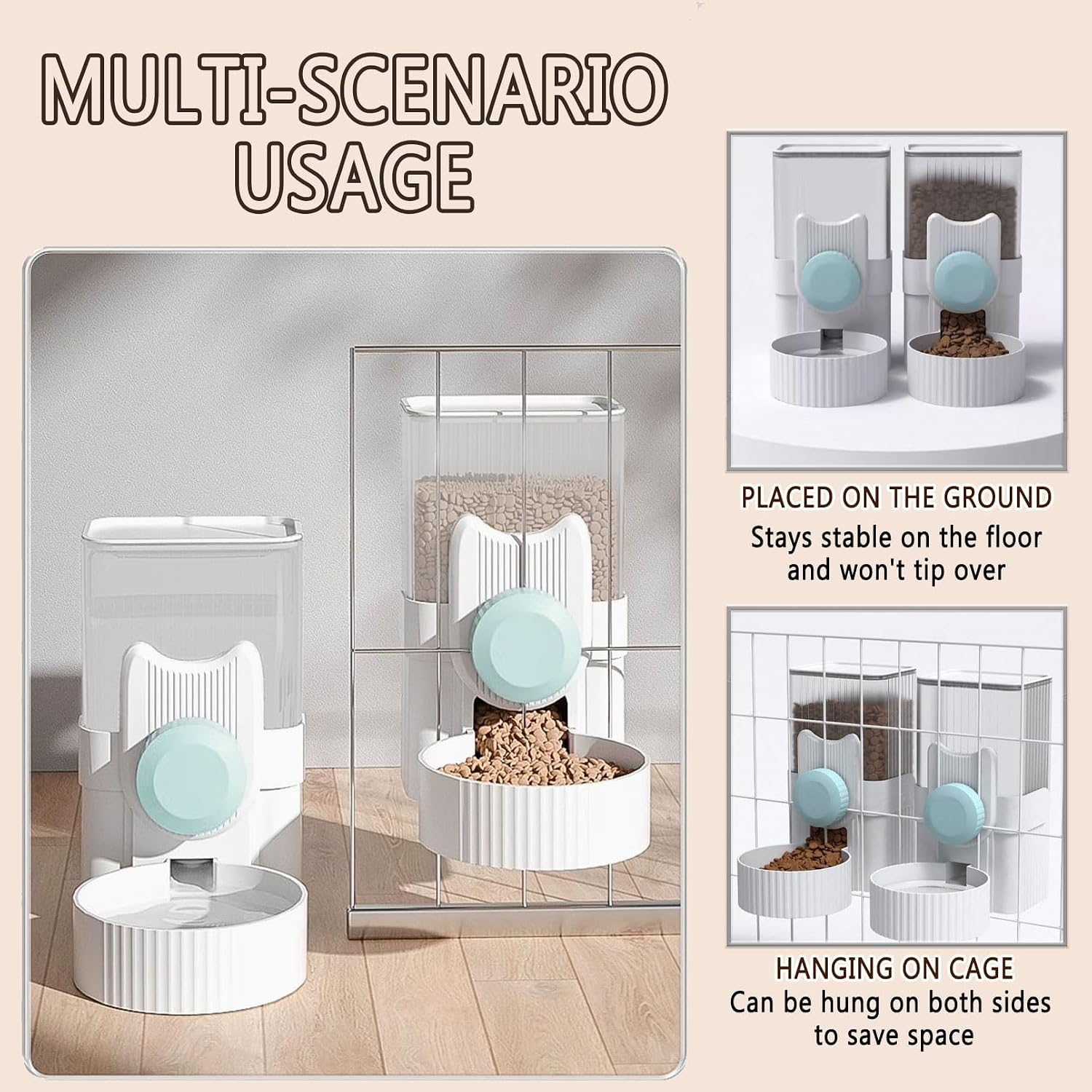 kathson Hanging Automatic Pet Food and Water Dispenser,Gravity Auto Rabbit Feeder for Cage,Guinea Pig Feeder and Waterer Set,Cat Food Bowl Dog Feeding Station for Bunny,Ferret,Chinchilla (Blue) - Image 4