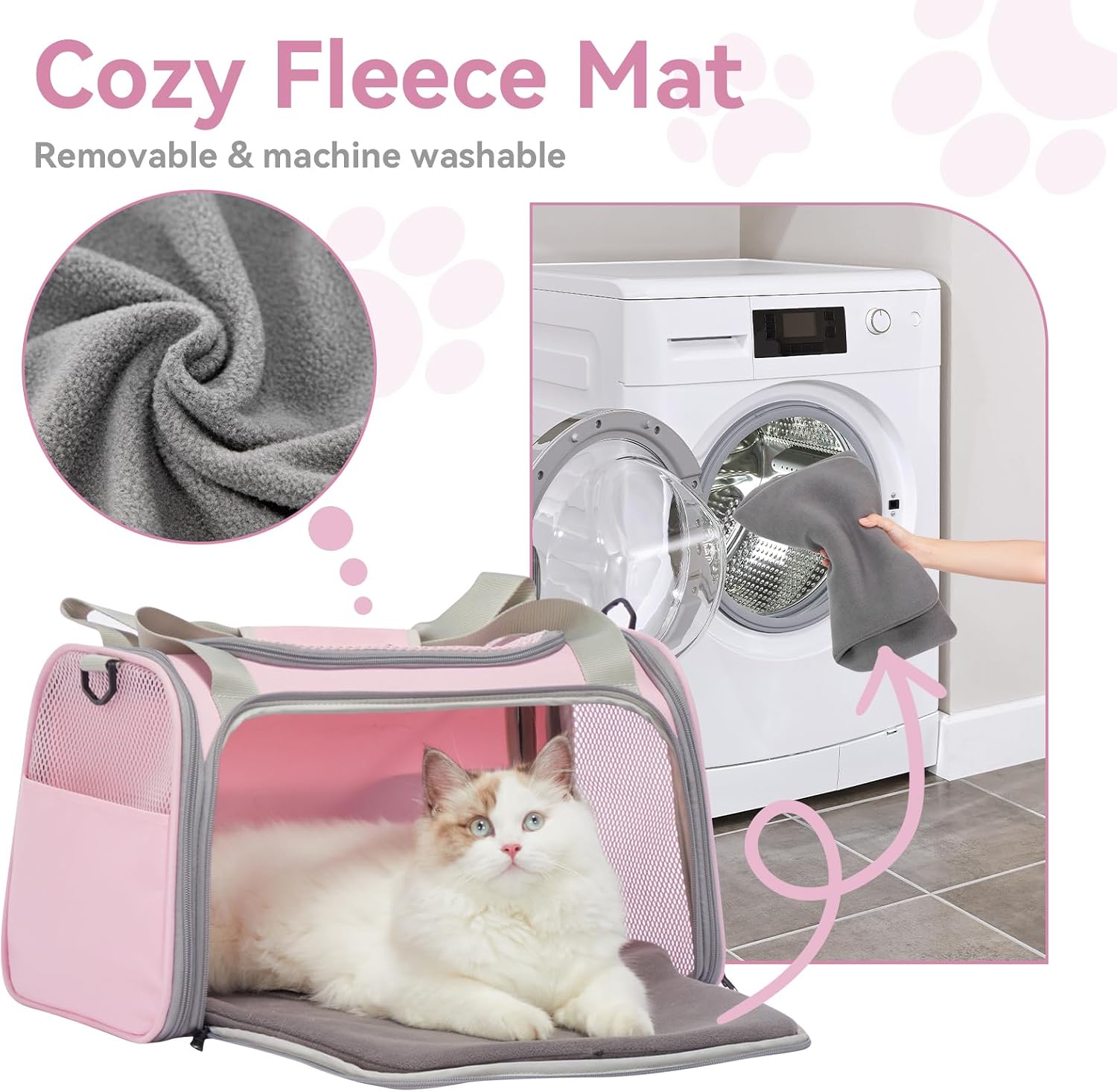 Airline Approved Cat Carrier 17.5×10.5×10.5 in, Escape-Proof Design with Locking Zippers & Safety Leash, Easy-Access 3-Way Entry, Washable Mat, Gift-Ready Holiday Choice for Cats up to 12 lb - Image 6