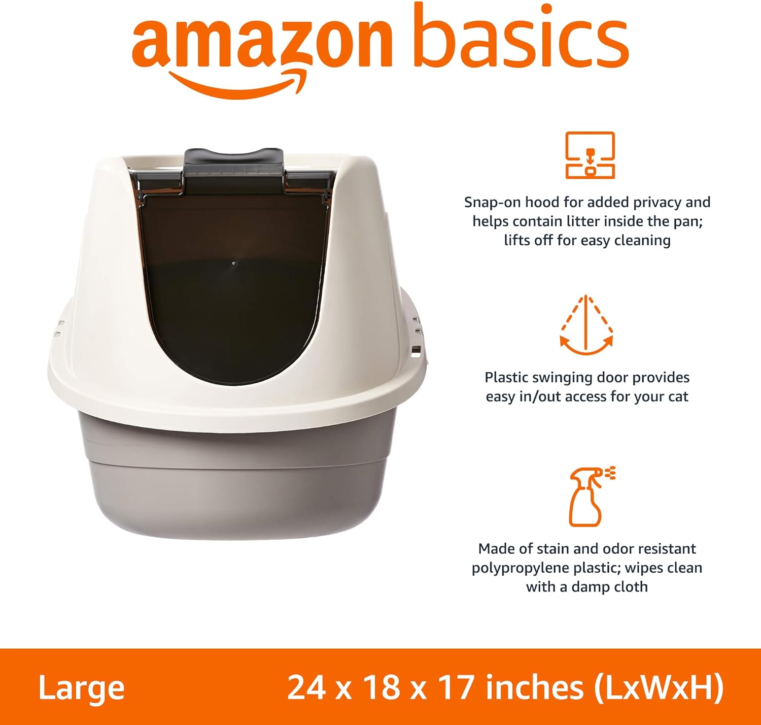 Amazon Basics No-Mess Hooded Enclosed Cat Litter Box with Odor Control and Swinging Door, Large, 24" x 18" x 17", Multicolor - Image 2