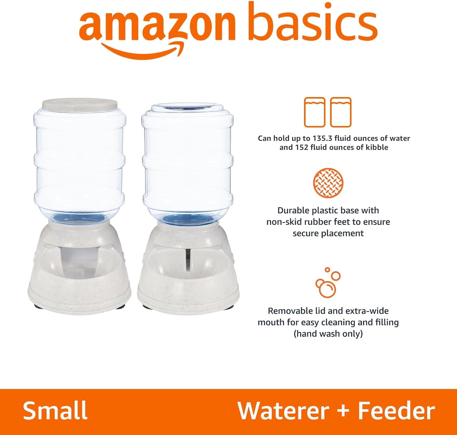 Amazon Basics Automatic Pet Water Dispenser and Gravity Food Feeder Set for Cat and Dog, Easy to Clean, 152fl.oz food feeder, 135.3fl.oz water dispenser, Small, Pack of 2 - Image 2
