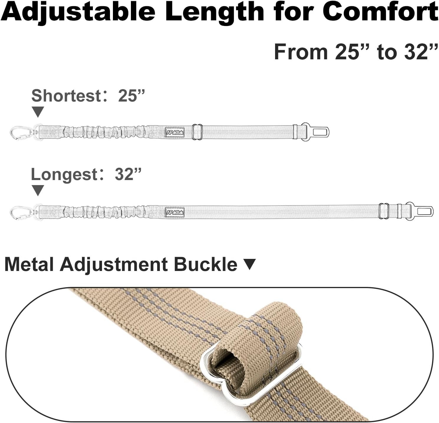 Dog Seat Belt for Car, Adjustable Dog Car Harness Seatbelt for Small Medium Large Dogs, Heavy Duty Travel Safety Restraint with Locking Aluminum Hook & Reflective Nylon Strap, Beige - Image 7