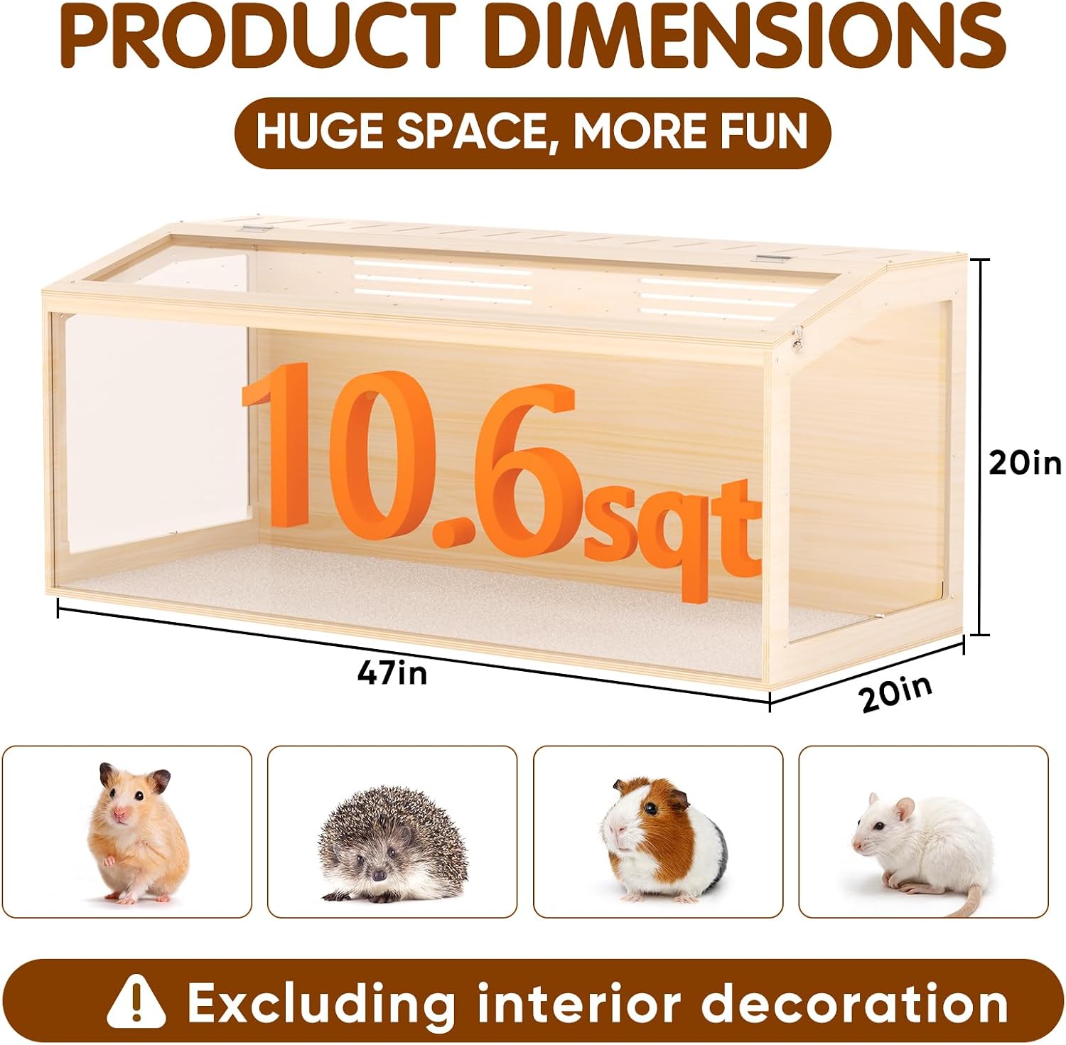 Wooden Hamster Cage, 48inch Large Hamster Enclosure with Openable Top & Stabilized Acrylic for Small Animals, Guinea Pig, Rabbit, Rat, 48" L x 20''W x 20''H Hamster Habitat with Multi-Vent - Image 2