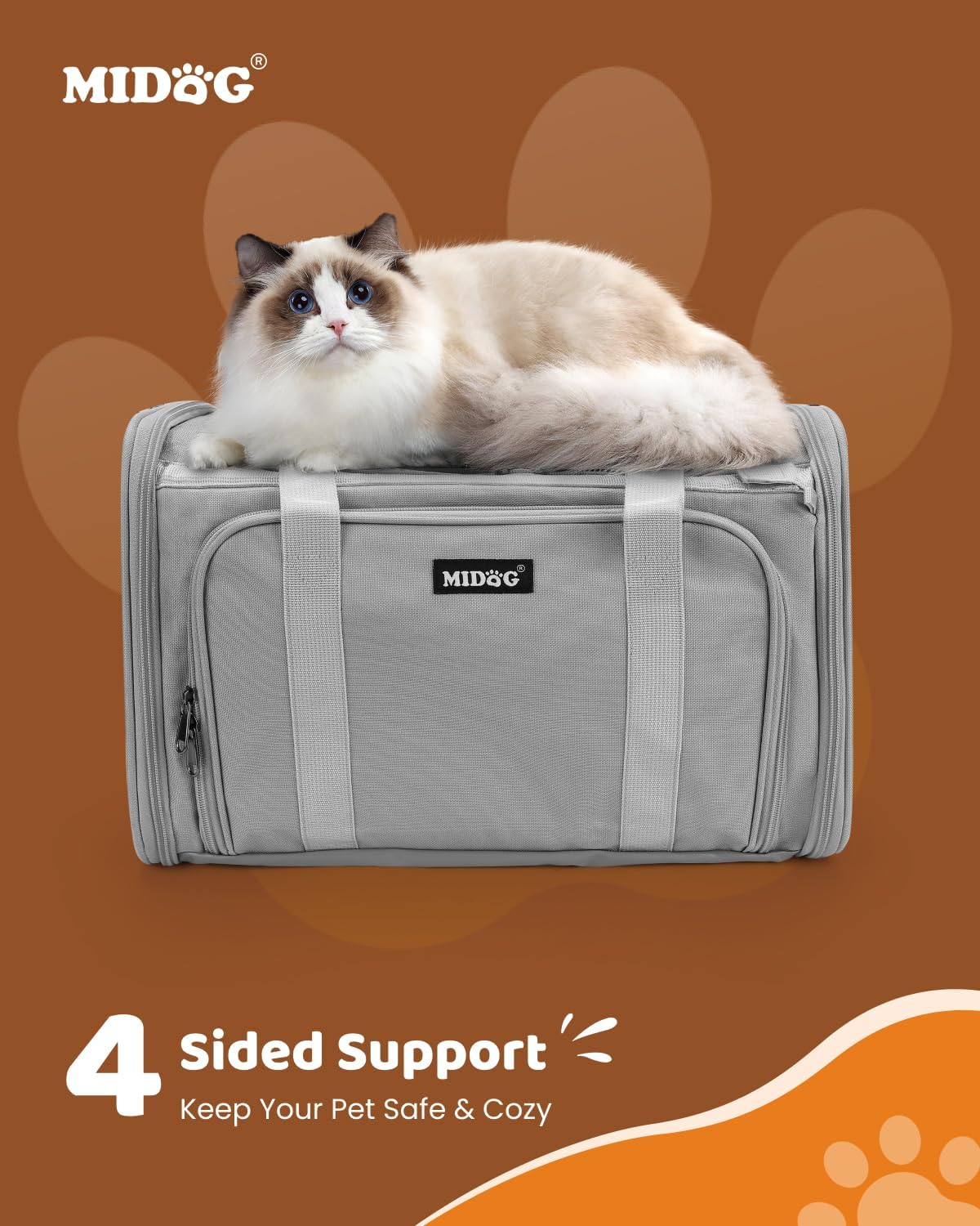 MIDOG Cat Carrier Soft for Small-Medium Cats Up to 15lbs, Airline Approved | Expandable Square Design,Comfort & Breathable Window,Equipped with anti-slip lock zippers and an internal safety leash - Image 7