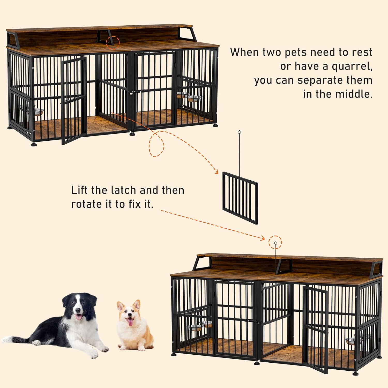 XXL Dog Crate Furniture for 2 Dogs, Extra Large Double Dog Cage Large Breed, Thick Wooden Dog Crate with Storage Rack, 72 Inch Double Dogs House Sturdy Dog Kennel with Removable Divider - Image 2