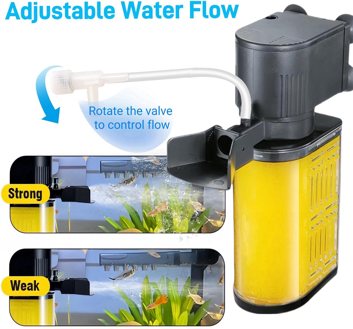 Aquarium Filter for 20-50 Gallons, Ultra-Quiet Fish Tank Filters Biochemical Filtration 200GPH Powerful Pump Submersible Sponge Filter for Large Fish & Turtle Tanks Water Clear Air Supply (13W) - Image 4