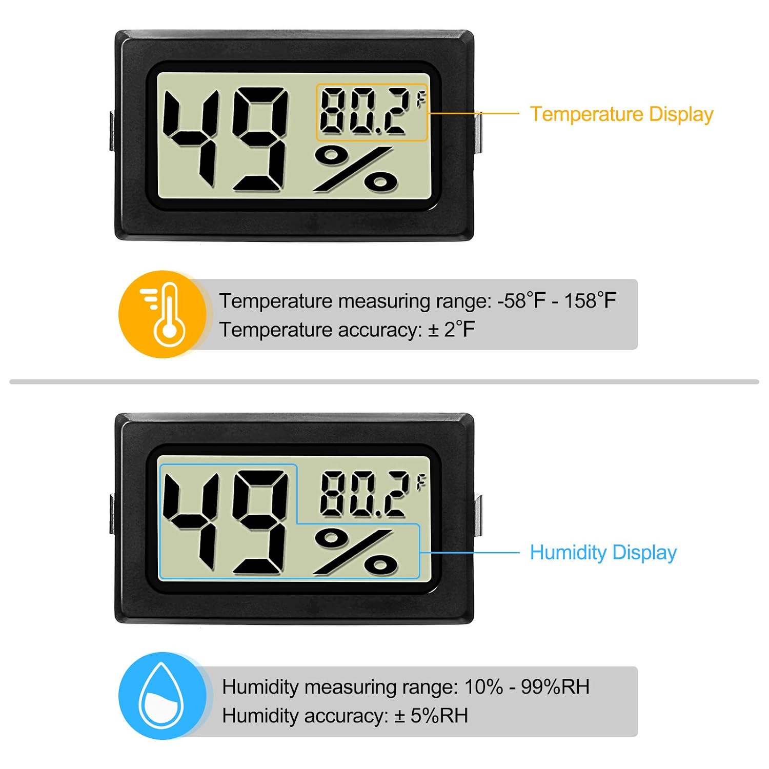 Weewooday Mini Digital Temperature Humidity Meters Gauge with Probe Gauge LCD Fahrenheit Display Thermometer Hygrometer for Incubator Reptile Plant Greenhouse Chicken Coop Garden(Black, 3 Pieces) - Image 3
