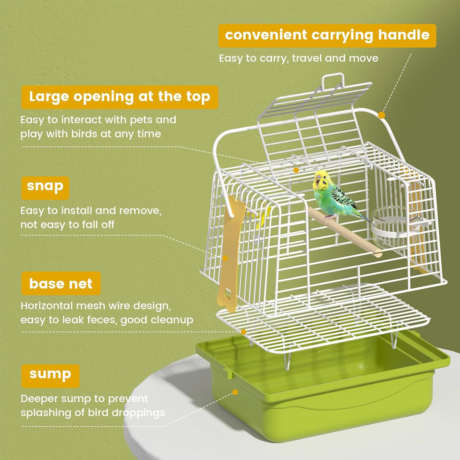 Small Bird cage,Travel Cage for Birds and Small Animals, Parakeet cage,Bird Carrier Travel cage,Bird Travel cage, jaulas para pájaros,Green,(Green,S) - Image 4