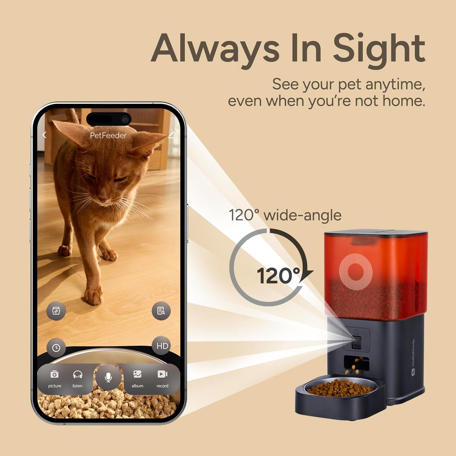 Automatic Cat Feeder with Camera: 6L Automatic Dog Feeder with 2-Way Audio Night Vision Dual Power Supply App Control 2.4G WiFi, Timed Auto Cat Food Dispenser with Stainless Steel Bowl(Black) - Image 2