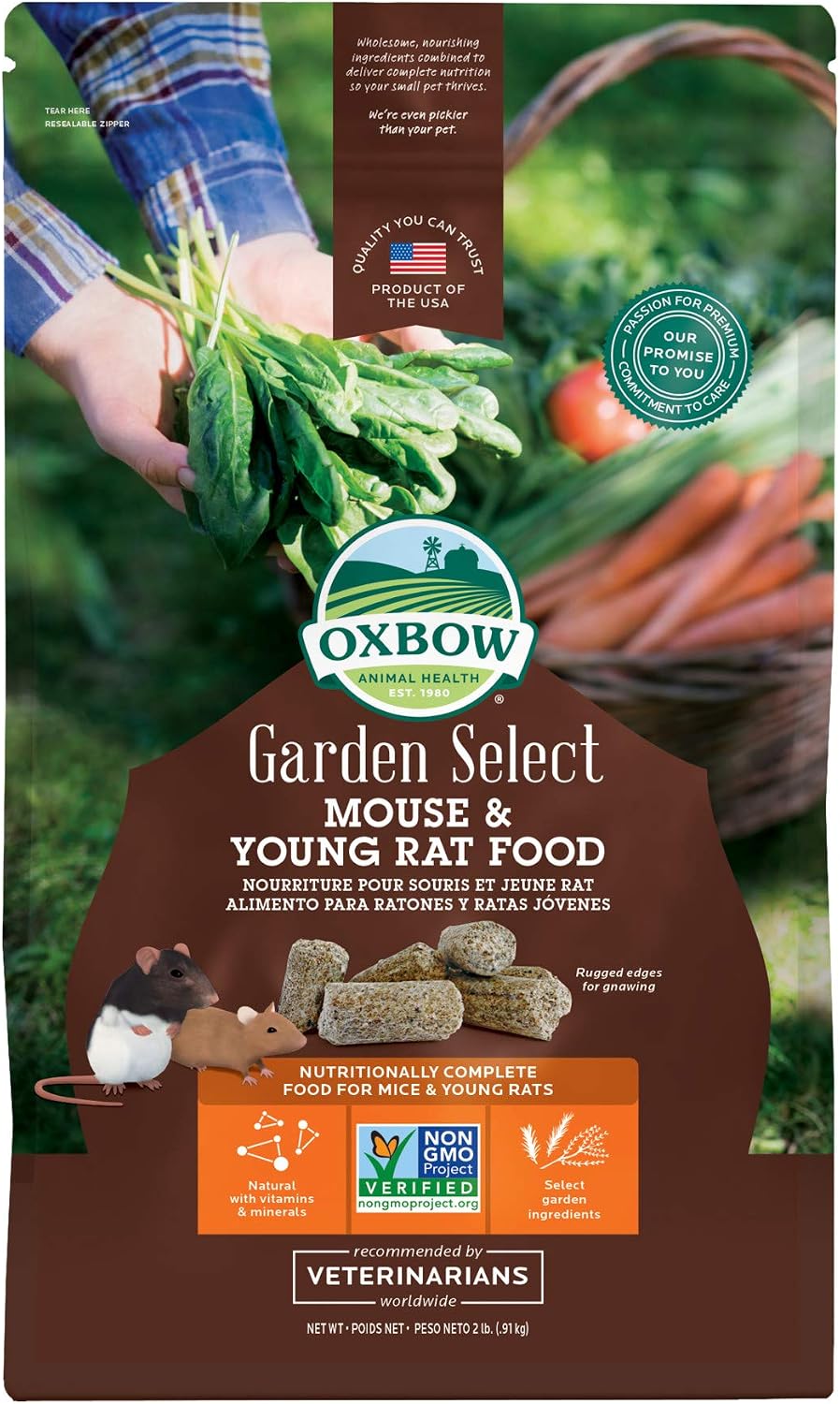 Oxbow Garden Select Mouse and Young Rat Food, Garden-Inspired Recipe for Young Rats and Mice of All Ages, Vitamin & Mineral Rich Pet Food Pellets, Non-GMO, Made in USA, 2 Pound Bag