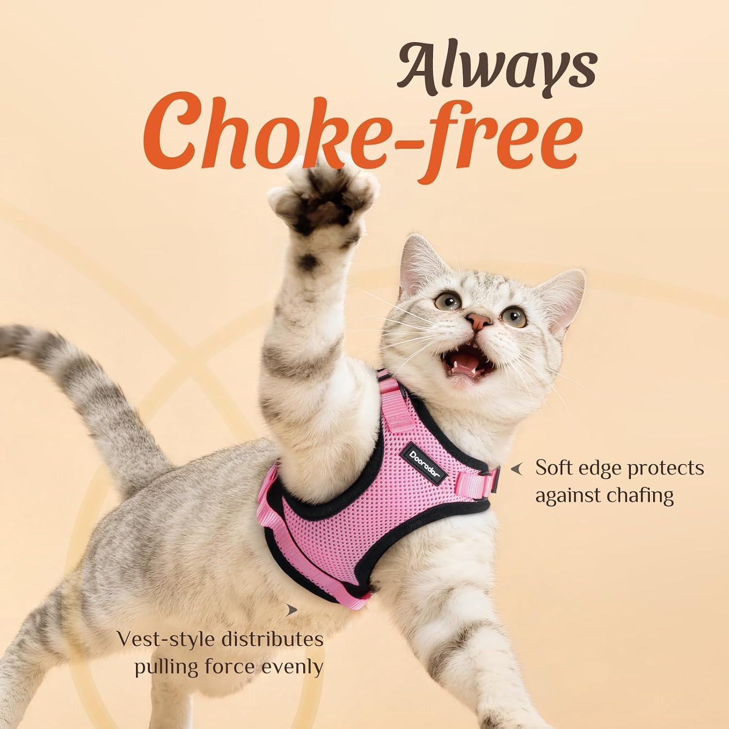 Dooradar Cat Harness and Leash Set, Escape Proof Safe Adjustable Kitten Vest Harnesses for Walking, Easy Control Soft Breathable Mesh Jacket with Reflective Strips for Cats, Pink, Xs - Image 2