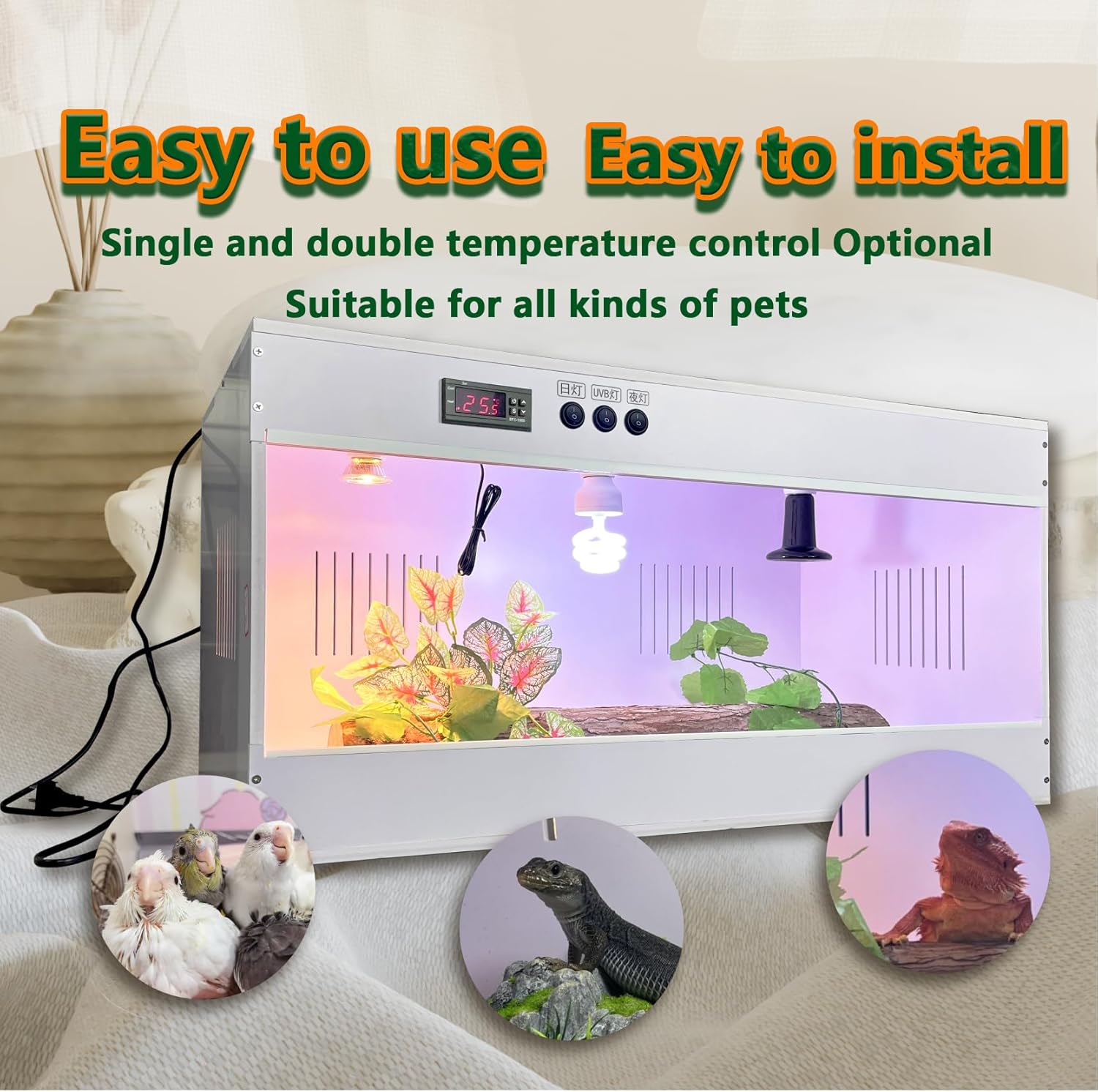 80 * 40CM Reptile Enclosure, Colorful Aluminum Frames Reptile Tank Assemble Within 6 Steps, Rust Proof Mesh Top for Air Circulation & Light Penetration, Dual Grommets for Multiple Wire Use - Image 2