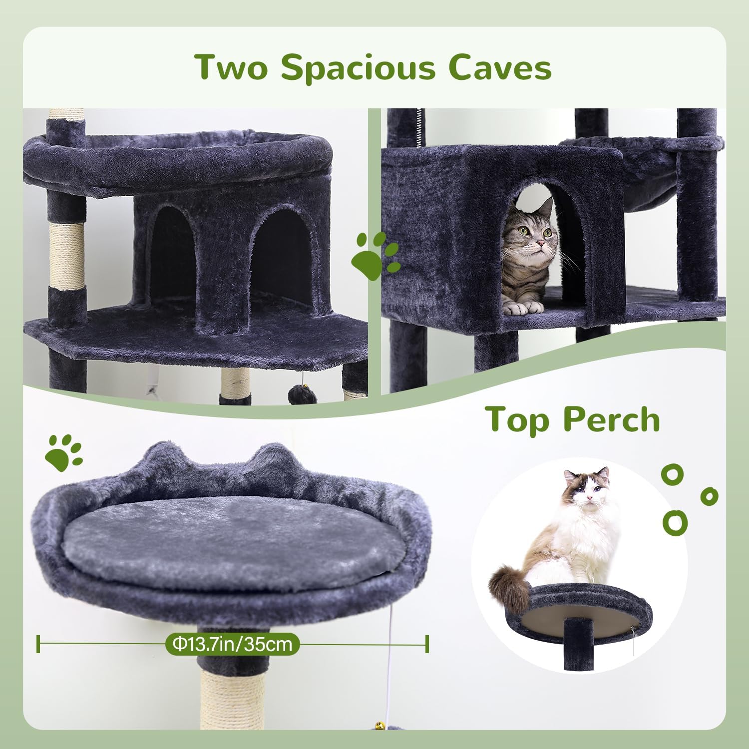 Globlazer Heavy Duty Cat Trees for Large Cats, Sturdy 72in Maine Coon Cat Tree for Large Cats 20 lbs+ Heavy Duty Cat Tower for Adult Biggest Cat with 6 Scratching Posts, Hammock, S72, Dark Gray - Image 4