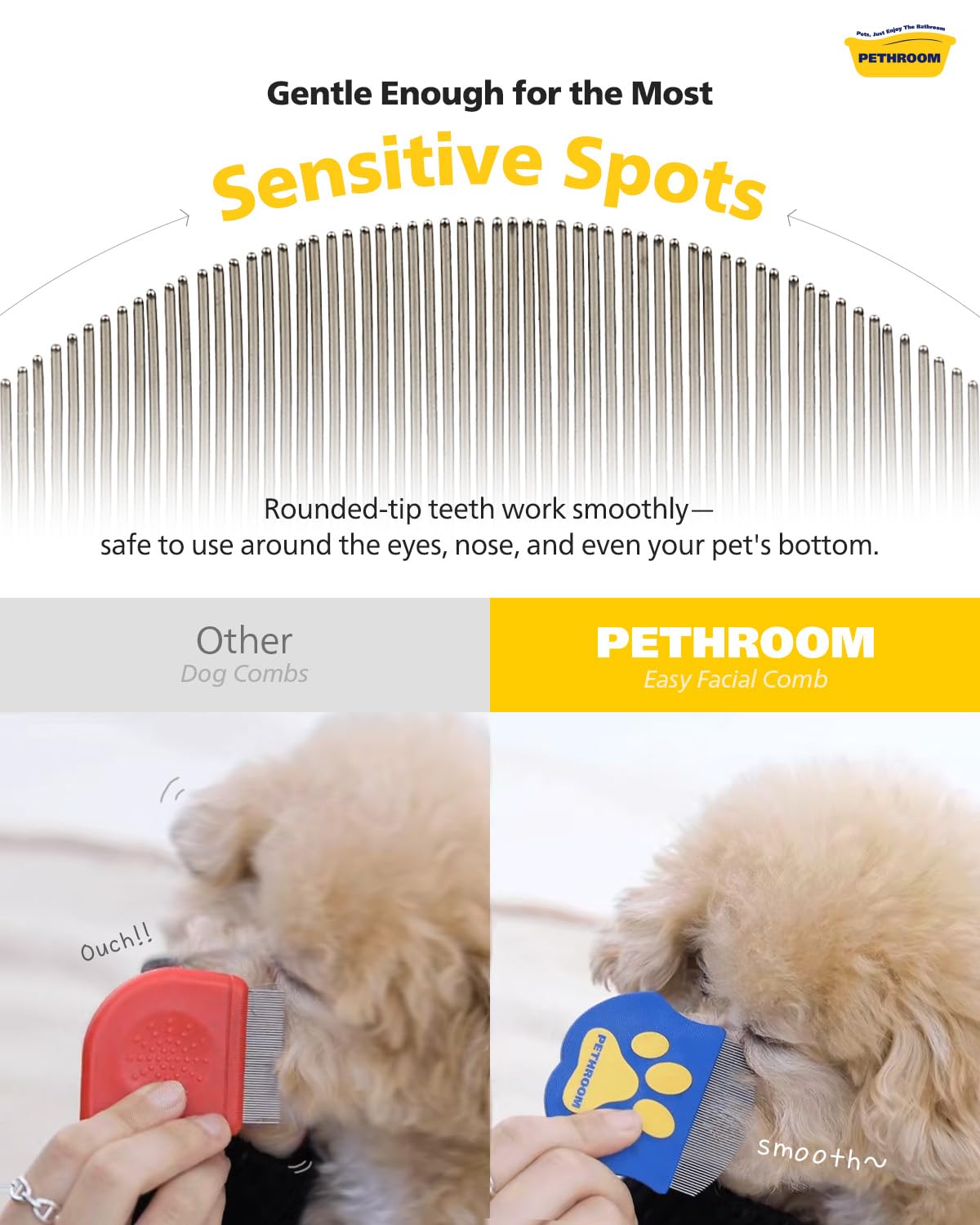 PETHROOM Professional Eye Comb for Pets | Stainless Steel Tear Stain Remover for Cats & Dogs | Gentle Round-Head Grooming Tool | Compact & Portable for Eye Gunk Removal - Image 4