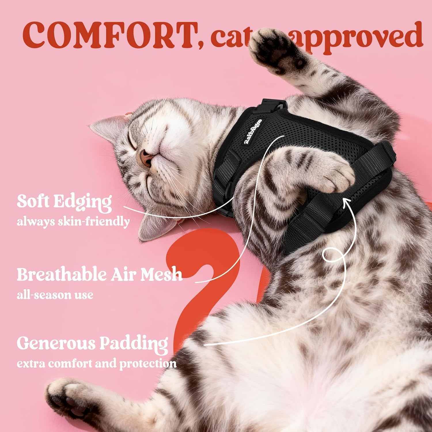 rabbitgoo Cat Harness and Leash Set, Escape Proof Vest, Black | Soft Breathable Mesh, Easy Adjustable Fit, Snap Buckles, Sturdy Clip, Reflective Strips, for Small & Average Cats Walks, Xs - Image 4