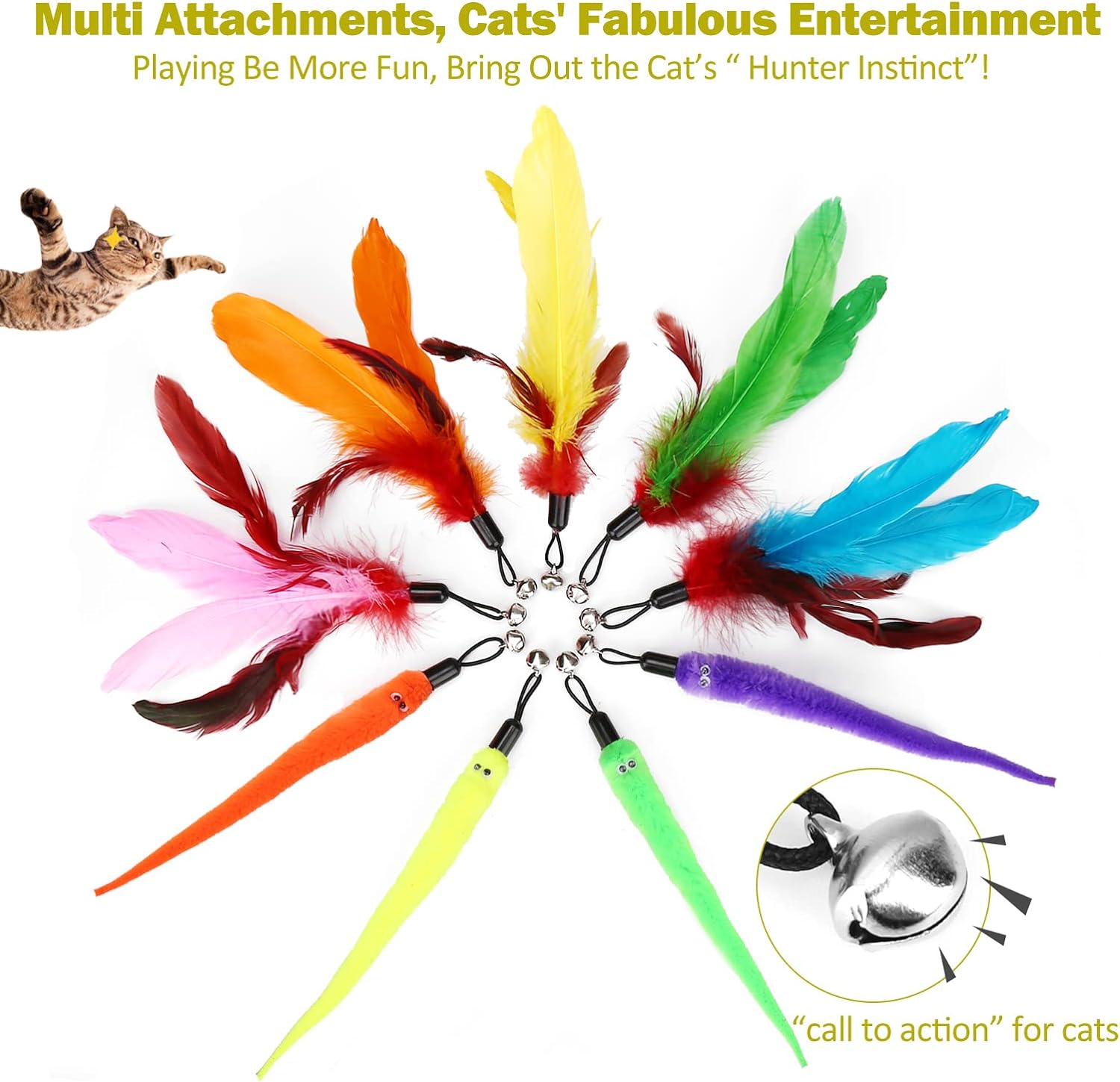 MeoHui Cat Toys for Indoor Cats, Interactive Cat Toy 2PCS Retractable Wand Toy and 9PCS Cat Feather Toys Refills, Funny Kitten Toys Cat Fishing Pole Toy for Bored Indoor Cats Chase and Exercise - Image 5