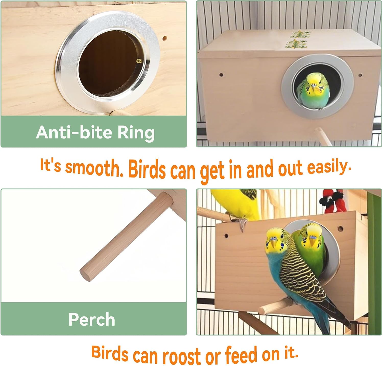 JSLZF Bird Nest, Parakeet Nest Box, Bird Breeding Box with Perch, Wood Budgie Nest Box for Bird, Parrot, Lovebirds, Parrotlet, Finch, Sparrow 7.8” x 4.7” x 4.7” - Image 3