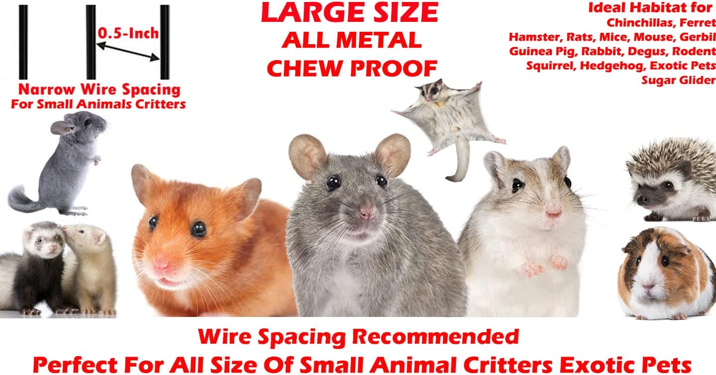 54" LARGE Wrought Iron 4-Level Chew-Proof Tight 1/2-inch Wire Spacing Ferret Squirrel Chinchilla Sugar Glider Rat Mice Rabbit Hamster Critter Home Cage Easy Clean Pull Out Tray Removable Rolling Stand - Image 2