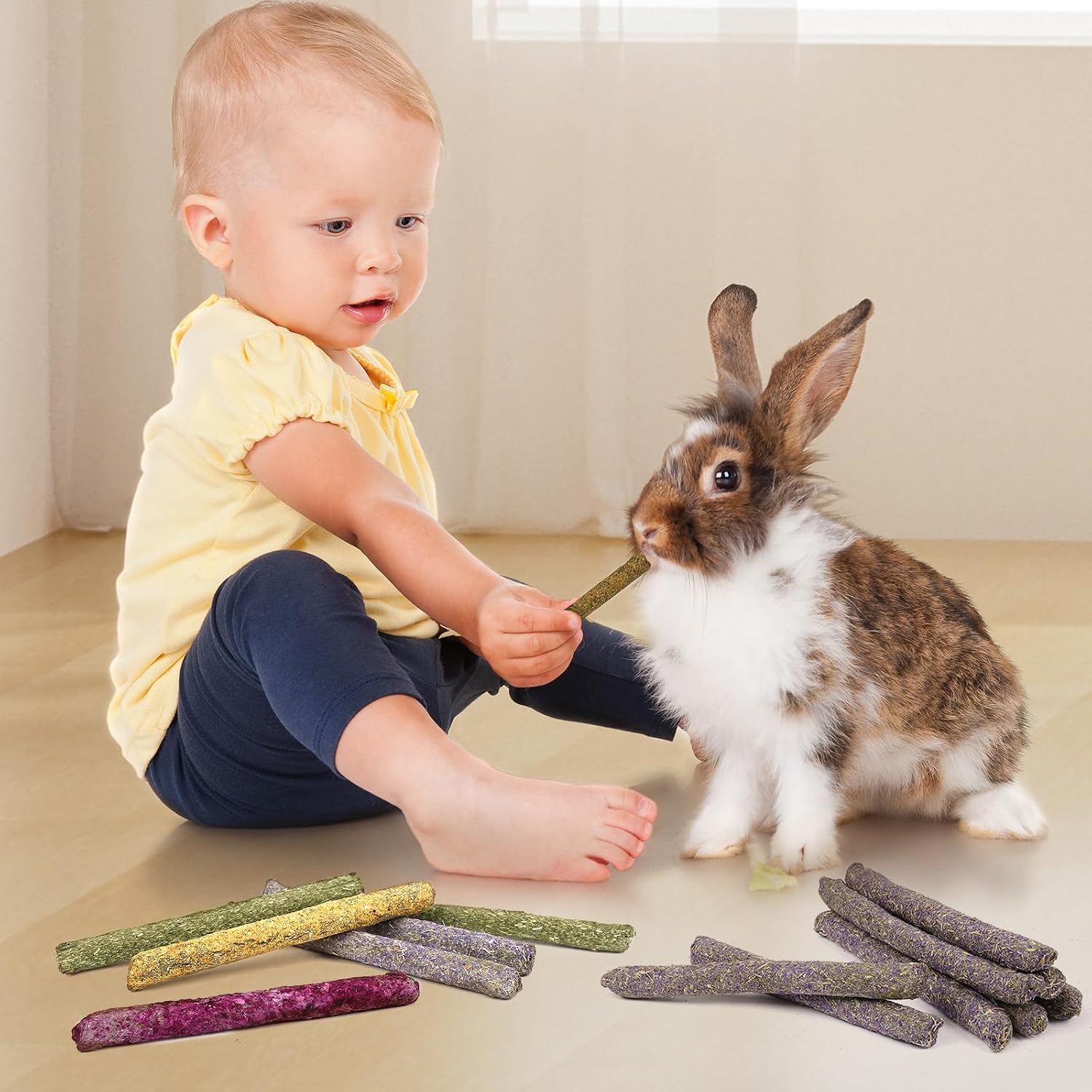 52Pcs Rabbit Chew Sticks, Guinea Pig Toys, Natural Timothy Grass Molar Teeth Stick, Mixing Flowers, Roses, Calendula and Forget Me Not, Small Animals Treats - Image 7