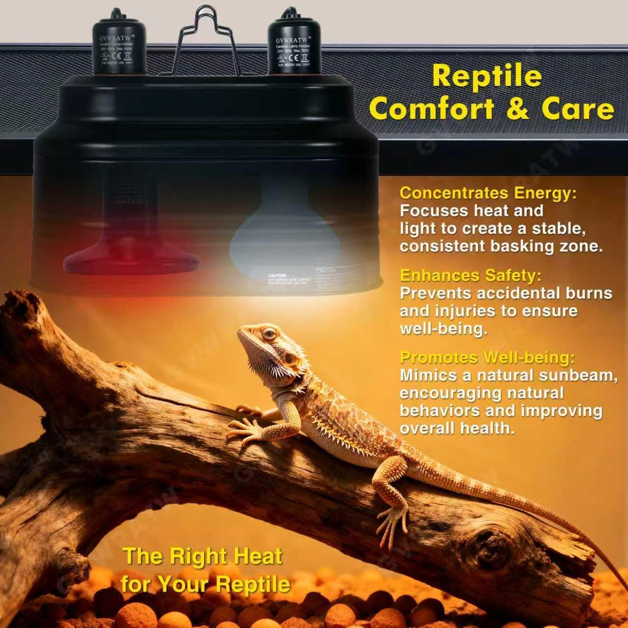Reptile lamp, Maximum 160W Each Reptile hot lamp Comes with a Separate Switch, Suitable for Lizards, Turtles, Snakes, and Amphibians. - Image 2
