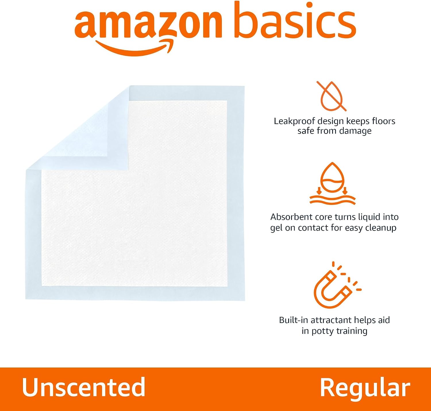Amazon Basics Leak-Proof Dog and Puppy Potty Training Pee Pads with Quick-Dry 5-Layer Super Absorbent Surface for Dog Training, Floor Protection, Regular Size 22x22", Blue & White, 50 Count - Image 2
