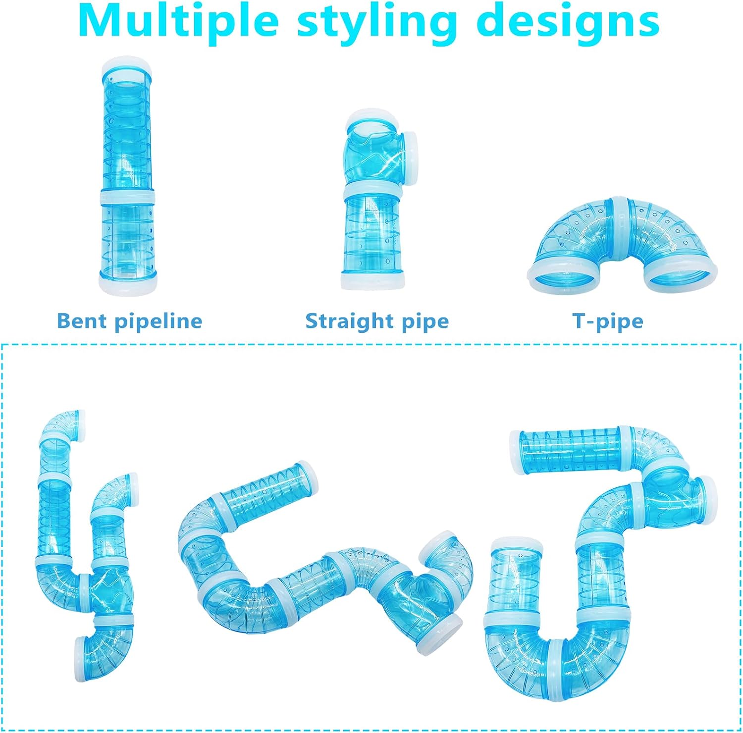 8PCS Hamster Tunnel Tube DIY Assorted Toy Transparent Adventure Pipe Playground Excercise Set for Mouse Syrian Hamster Gerbil Rat (Blue) - Image 5