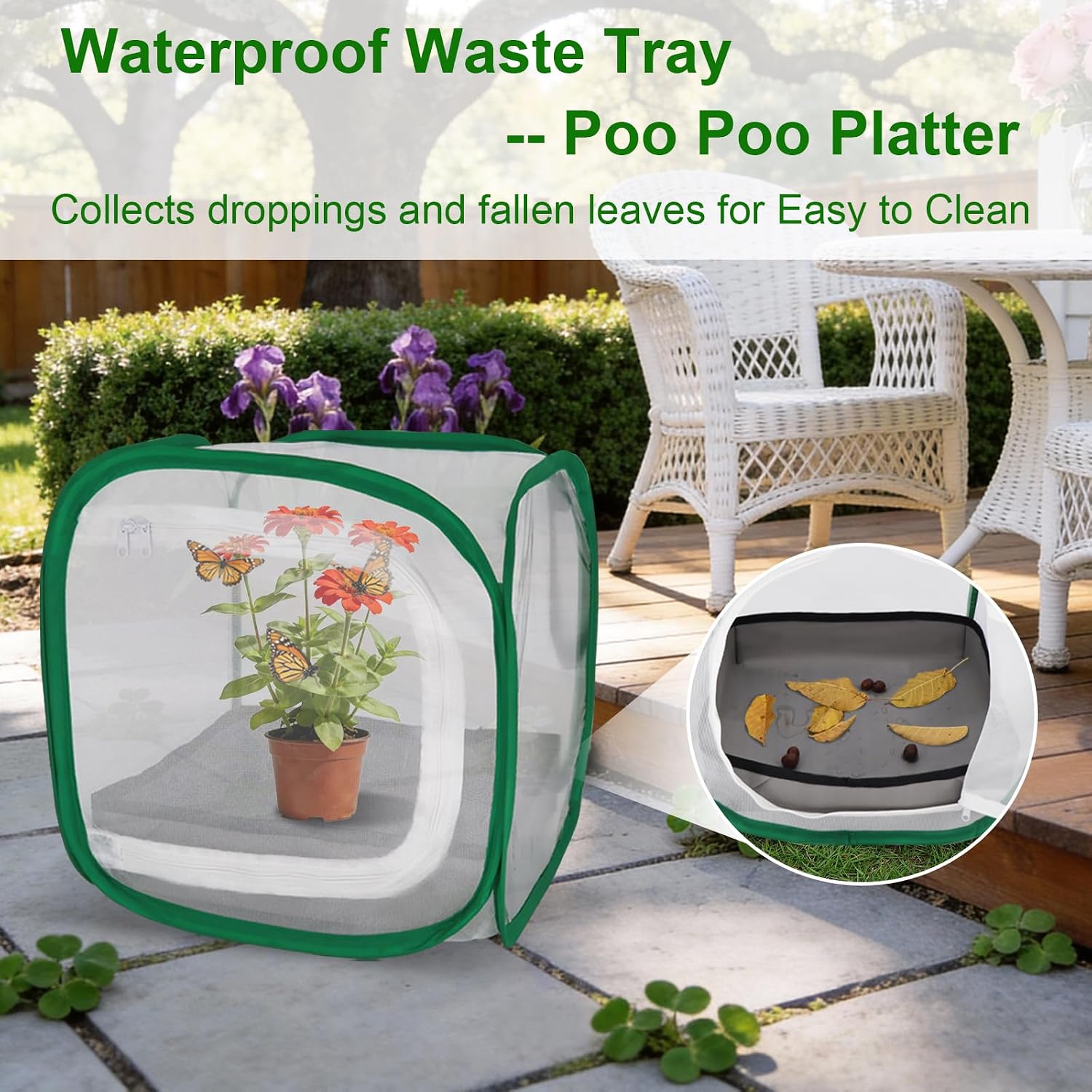 Butterfly Habitat Cage 12" x 12" x 12", Pop-up Butterfly & Insect Habitat Enclosure with Poop Tray for Easy to Clean, Small Foldable & Reusable Caterpillars Mesh Cage Terrarium for Indoor Use. - Image 2