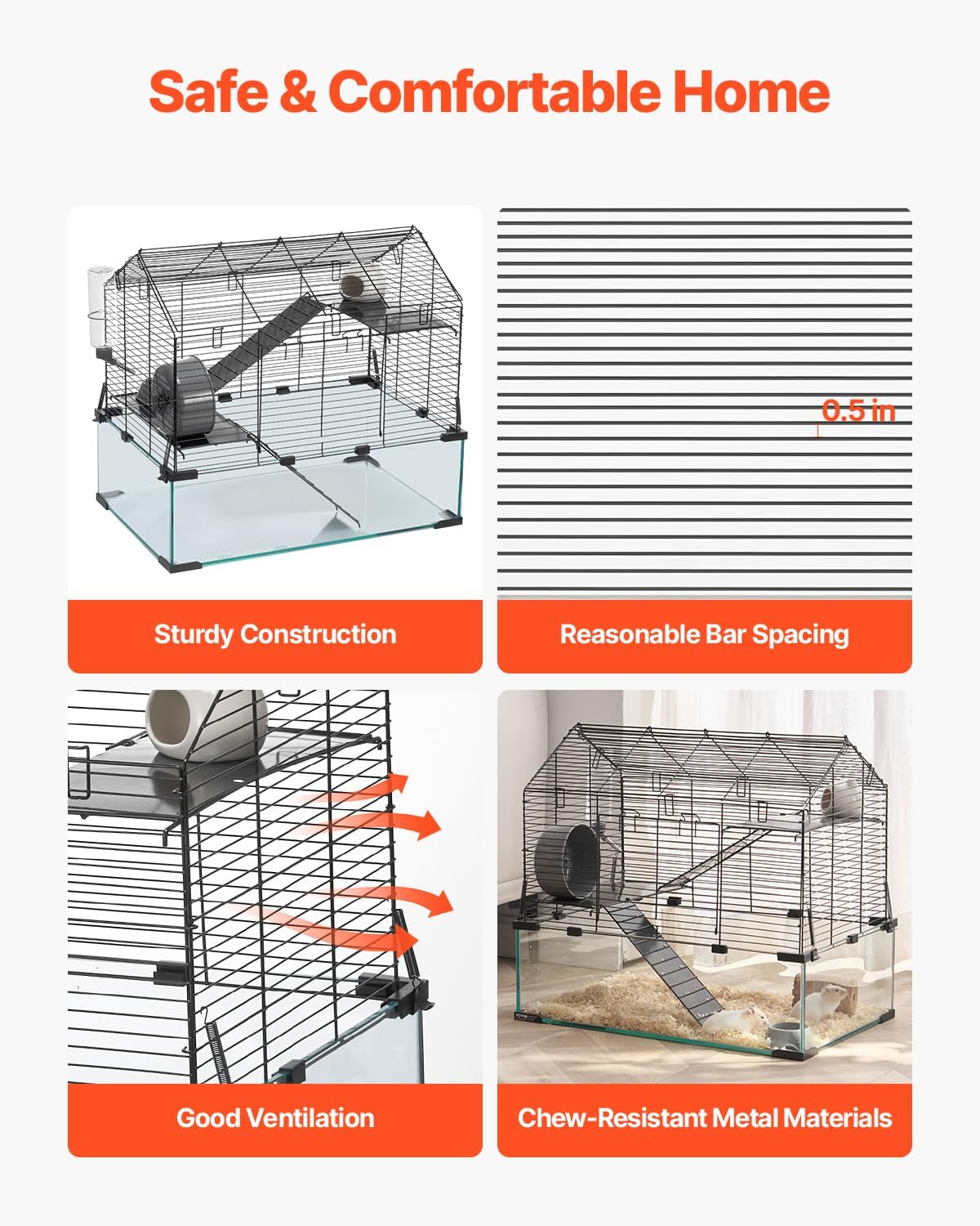 VEVOR Hamster Cage, 360° Viewing Transparent Hamster Habitats, Small Animal Cage, 22.8 x 15 x 21.3 in, Ventilated Pet Mouse Cages with Water Bottle, Portable Hamster House for Rats, Guinea Pigs - Image 2