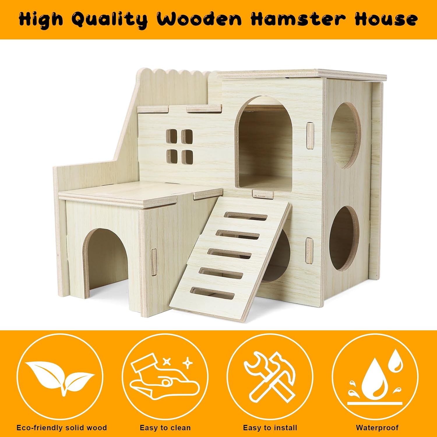 Hamster Hideout Tiny Maze Wood House with Slide Hamster House and Habitat Wooden Hide Hut for Dwarf Gerbils Mouse Mice and Other Small Animals (Pygmy Rats Only) - Image 5