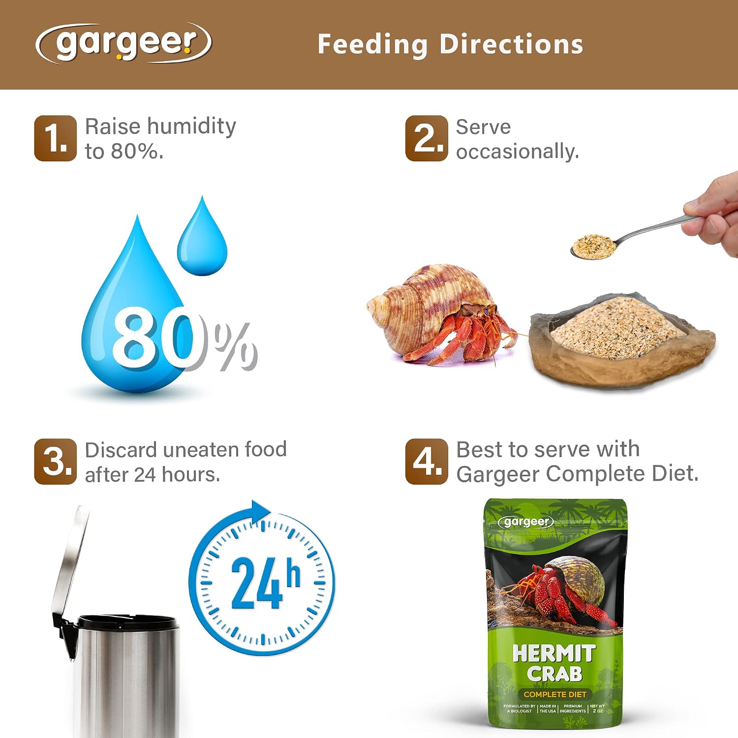 Gargeer Hermit Crab Protein Treat. Non-GMO Premium Ingredients, to Meet All Protein and Support Strength and Growth. 2oz Granular Textured ‘Surprise Your Crab’ Meal. Enjoy! - Image 3