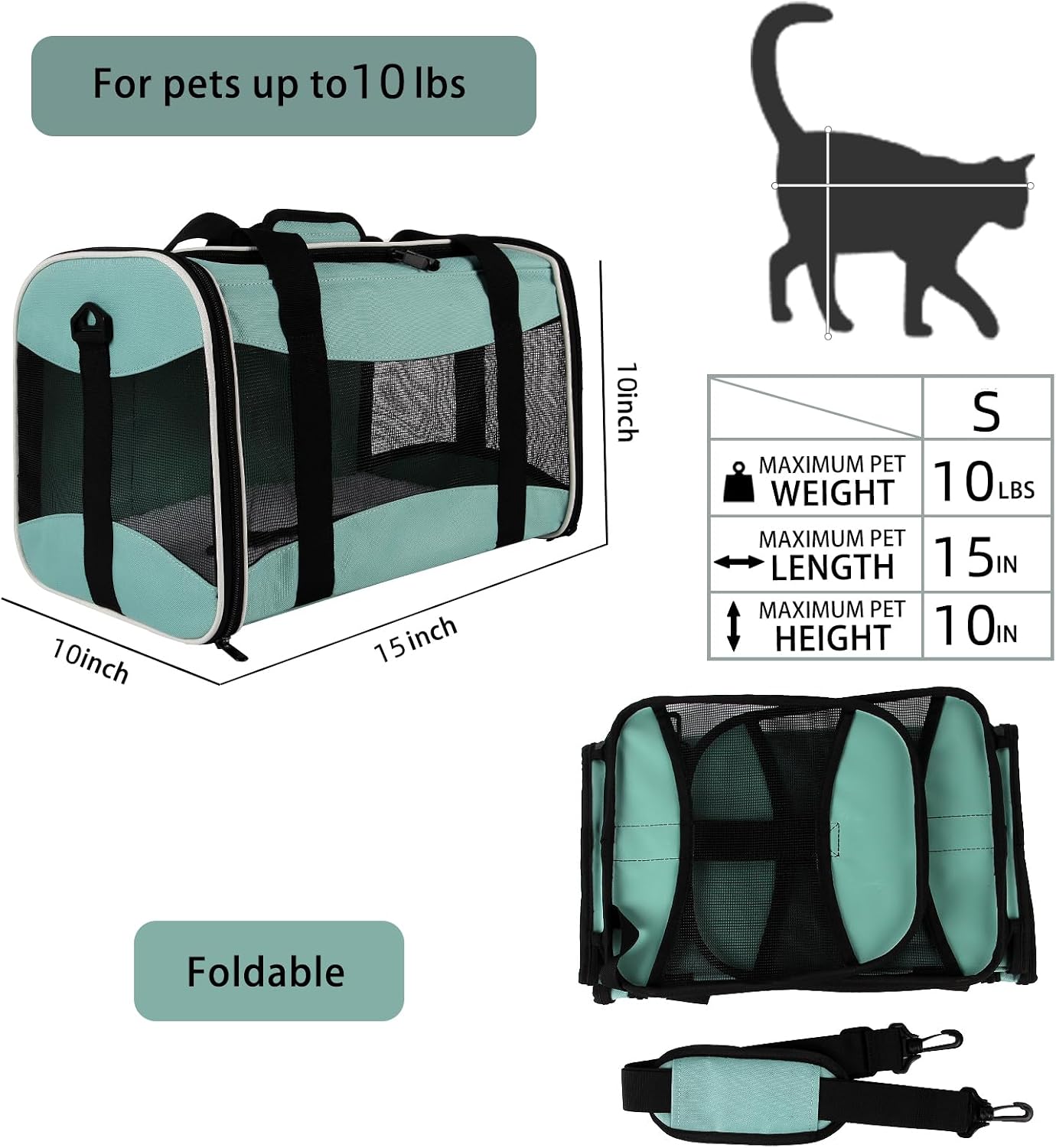 Small Animal Travel, Carrier for Hedgehog Rat Parrot Bird Guinea Pig, Lizards Carrier, Soft Sided Travel Carrier Portable Guinea Pig Up to 10 Lbs (15 * 10 * 10, Green) - Image 3