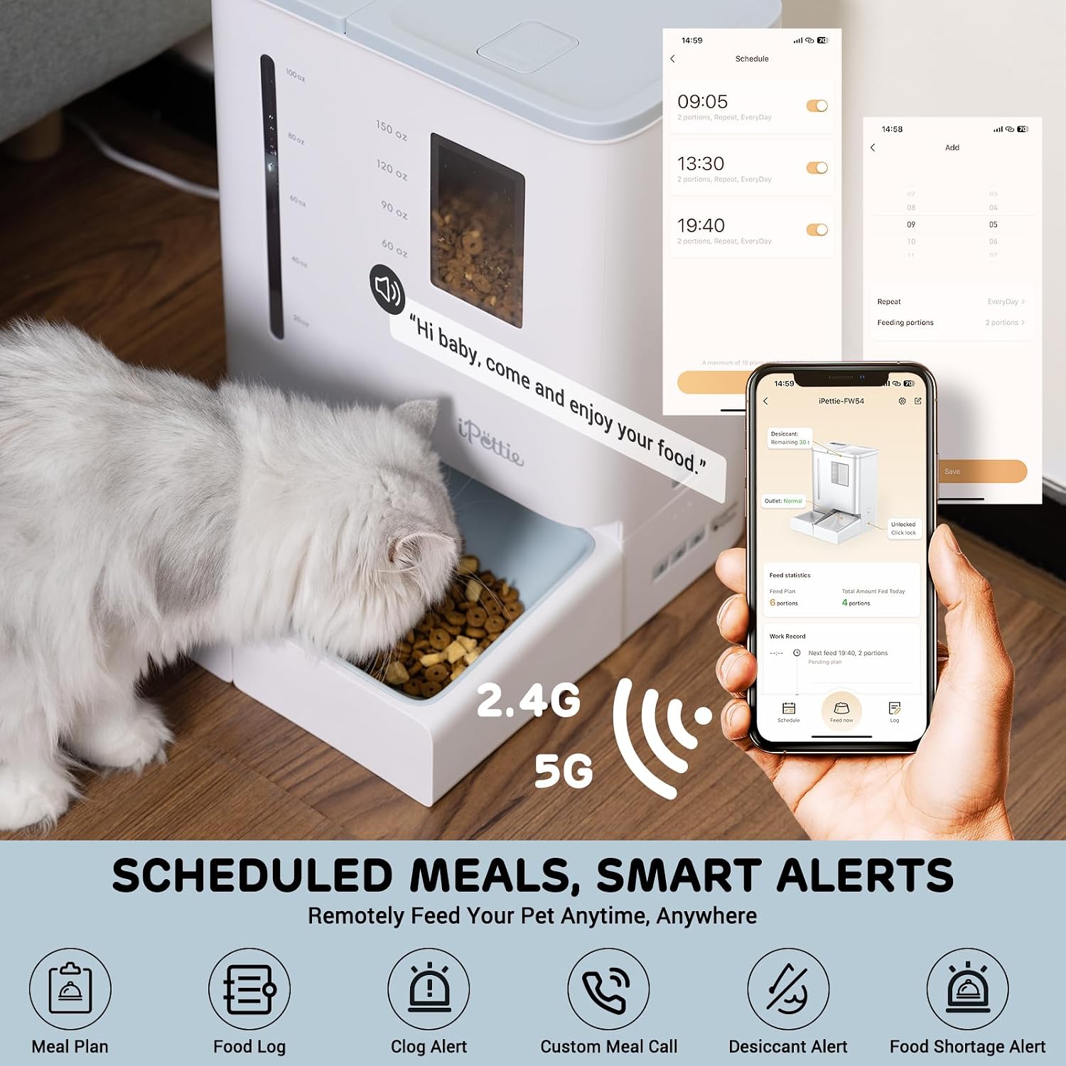 iPettie FW54 5G/2.4GHz WiFi Automatic Feeder and Waterer 2-in-1 Set for Pets, 300 oz Large Capacity for 2 Weeks, Perfect for Working Parents - Image 2