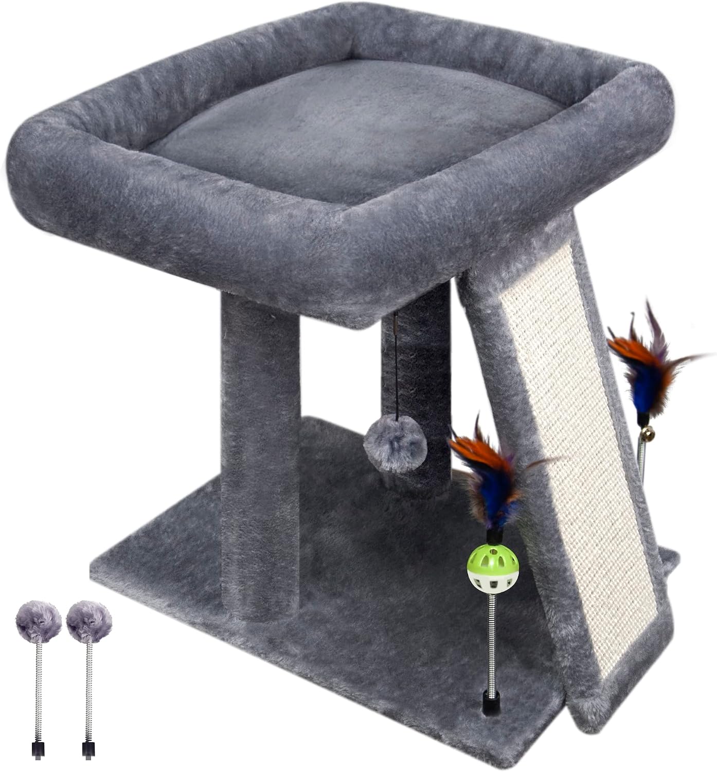 TWDEPART Cat Tree Tower with Cat Scratching Post for Indoor Cats, Activity Centre Climbing Tree with Scratching Board and Playful Toy Balls, Grey - Image 3