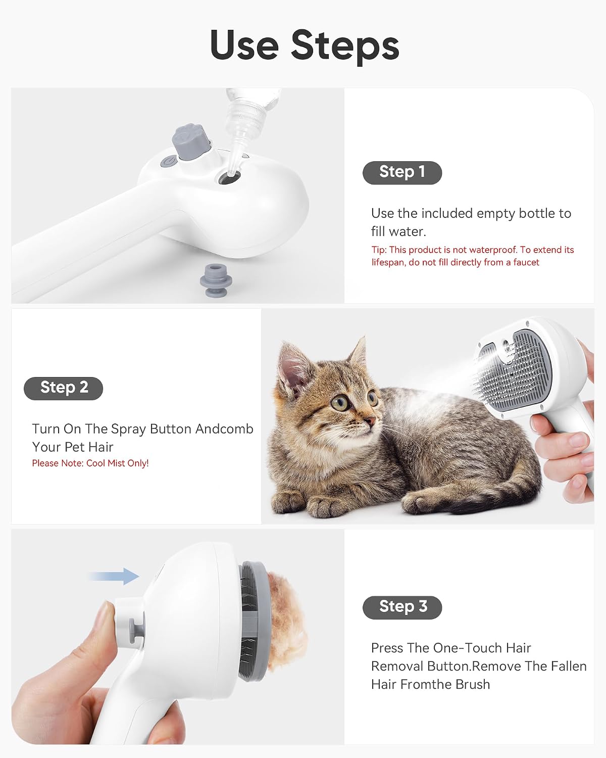 Pet Steam Brush Dog Cat 2026 New Grooming Comb for Shedding, Floating Hair, Smooth & Detangling, Gentle Cool Mist Softens Hair Reduces Static Helps Pets Who Dislike Bathing,Includes Waterless Shampoo - Image 8