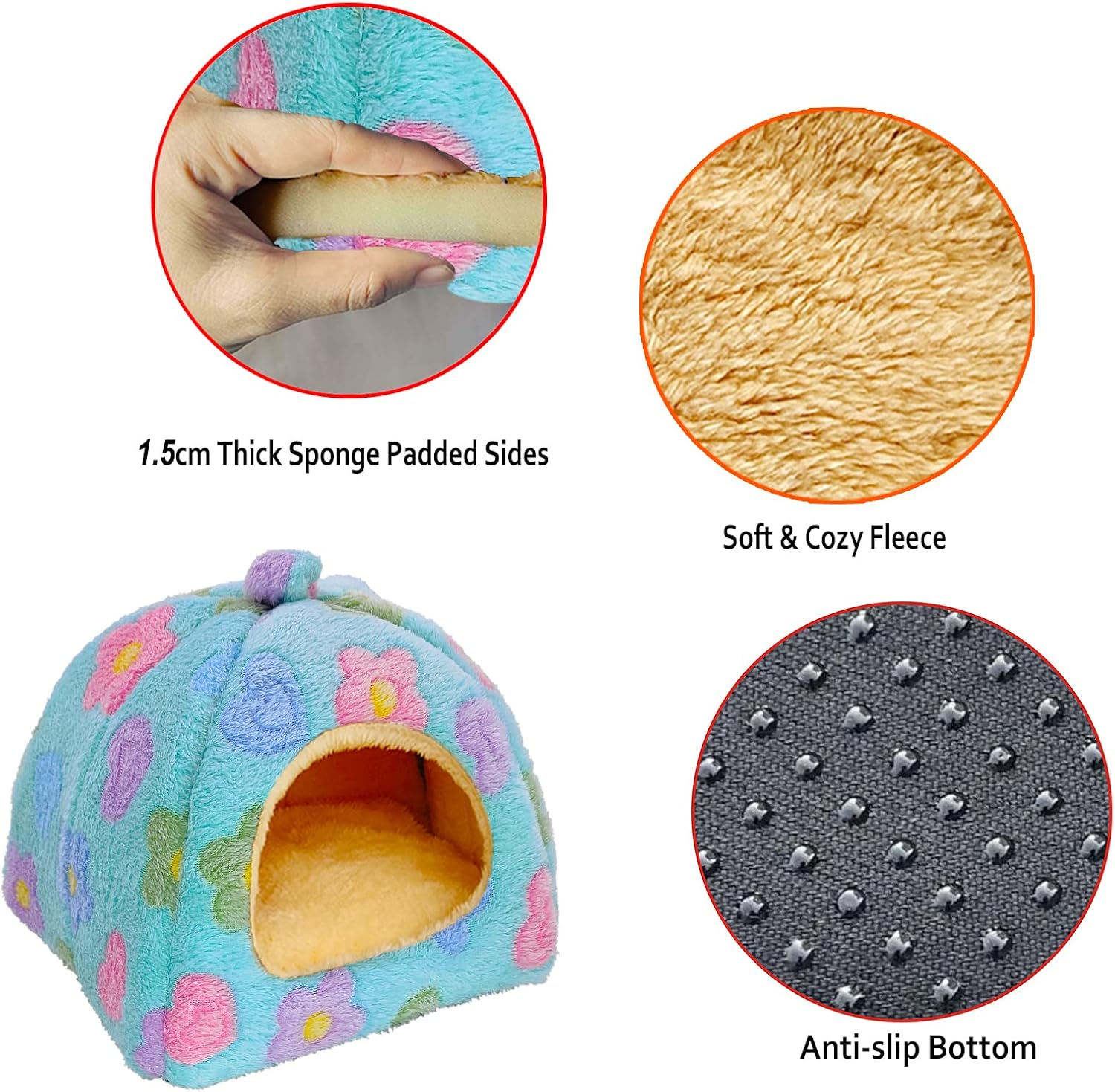 Guinea Pig Bed, Hideout House for Small Animals, Warm & Cozy | Premium Fleece Material, Ideal Bed & Accessories for Hamsters, Chinchillas, Dwarf Bunnies, Hedgehogs, M, Green Flower - Image 2