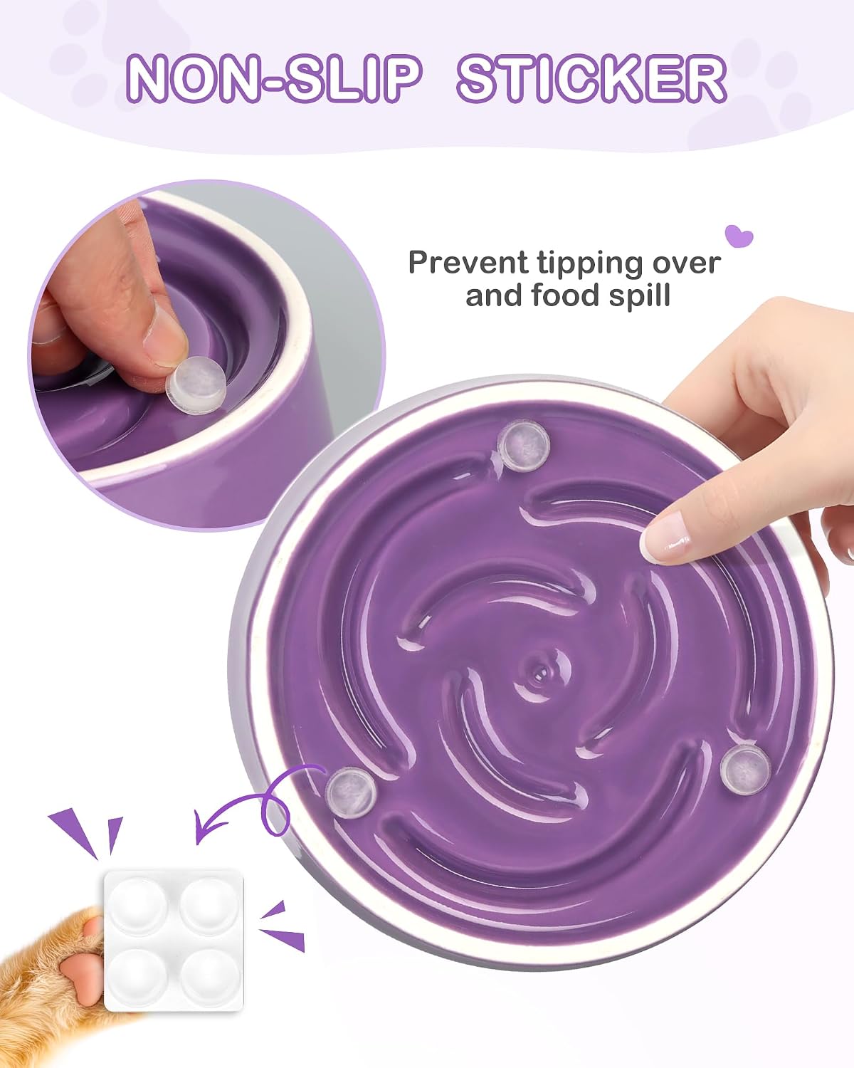 TRUVIC Ceramic Slow Feeder Dog Bowls Small Breed, 0.6 Cup Slow Feeder Cat Bowls for Fast Eaters, Ceramic Dog Food Dish no Black Chin, Puzzle Bowl for Small Dogs and Cats, Purple - Image 7