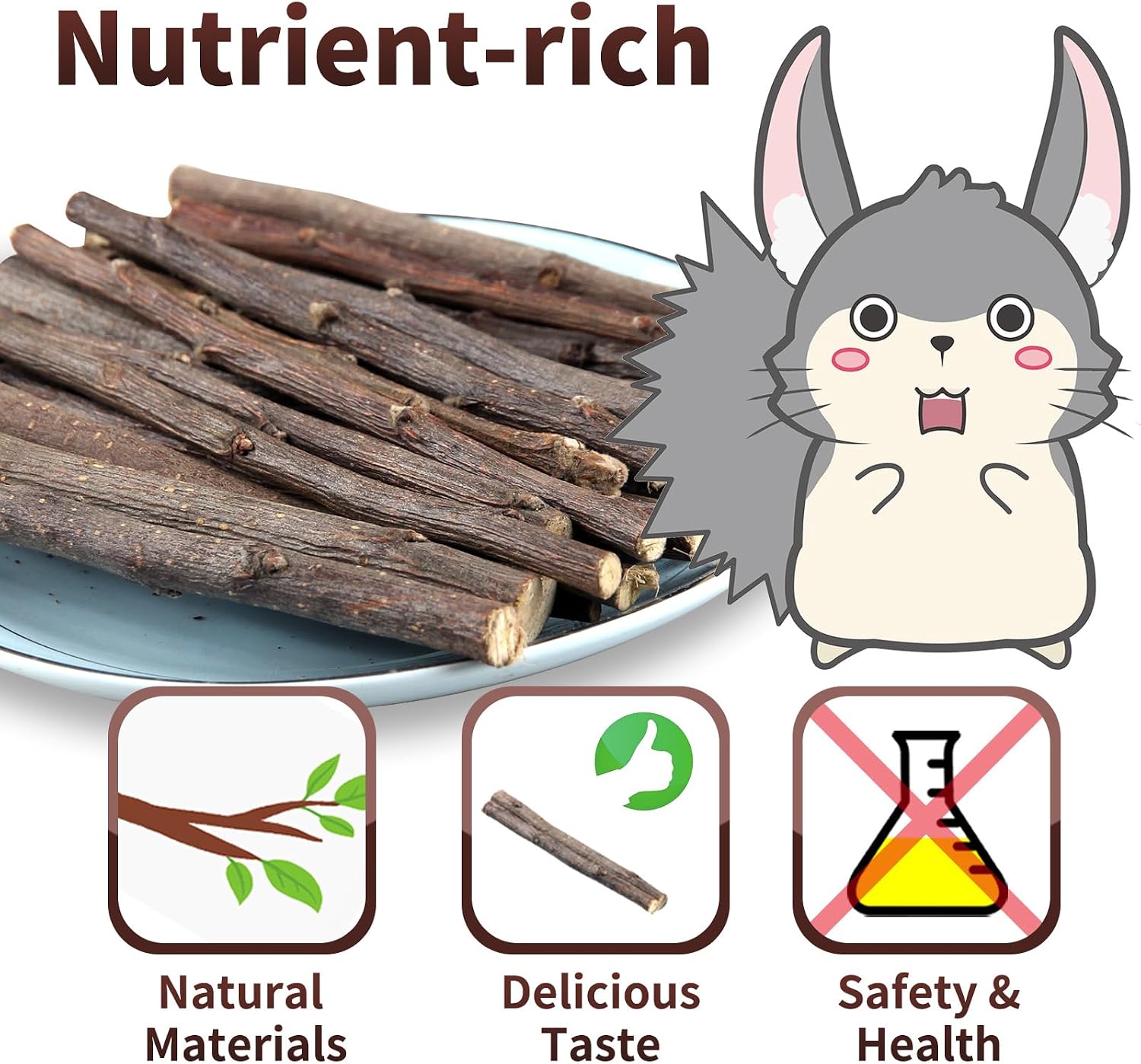 50-60 PCS Natural Rabbit Chew Toys, Treats, Timothy Sticks, Apple Sticks, Sweet Bamboo for Guinea Pig, Hamster, Chinchilla, Rat, Small Animals - Image 3