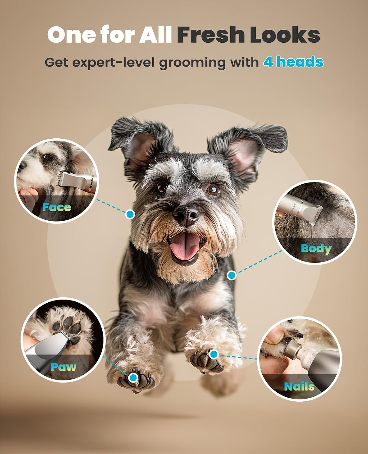 oneisall 4 in 1 Dog Grooming Kit with LCD Display, Dog Hair Trimmer for Paw Nail Grinder, Rechargeable Cordless Low Noise IPX7 Waterproof Pet Clippers - Image 2