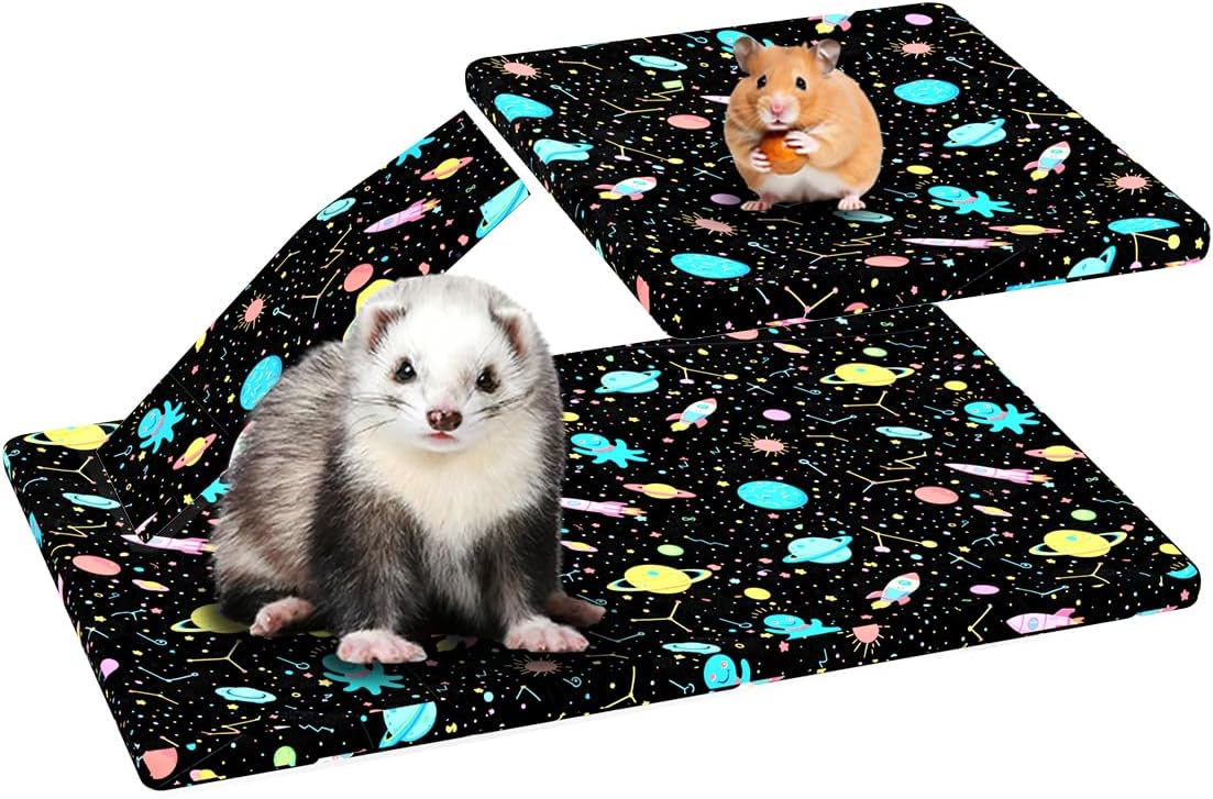 YKD Ferret Cage Liners for Ferret Nation & Critter Nation Cages | Waterproof Chinchilla Cage Accessories, Washable Bedding, for Ferrets, Chinchillas, Rats (Black, Bottom Pan Set)