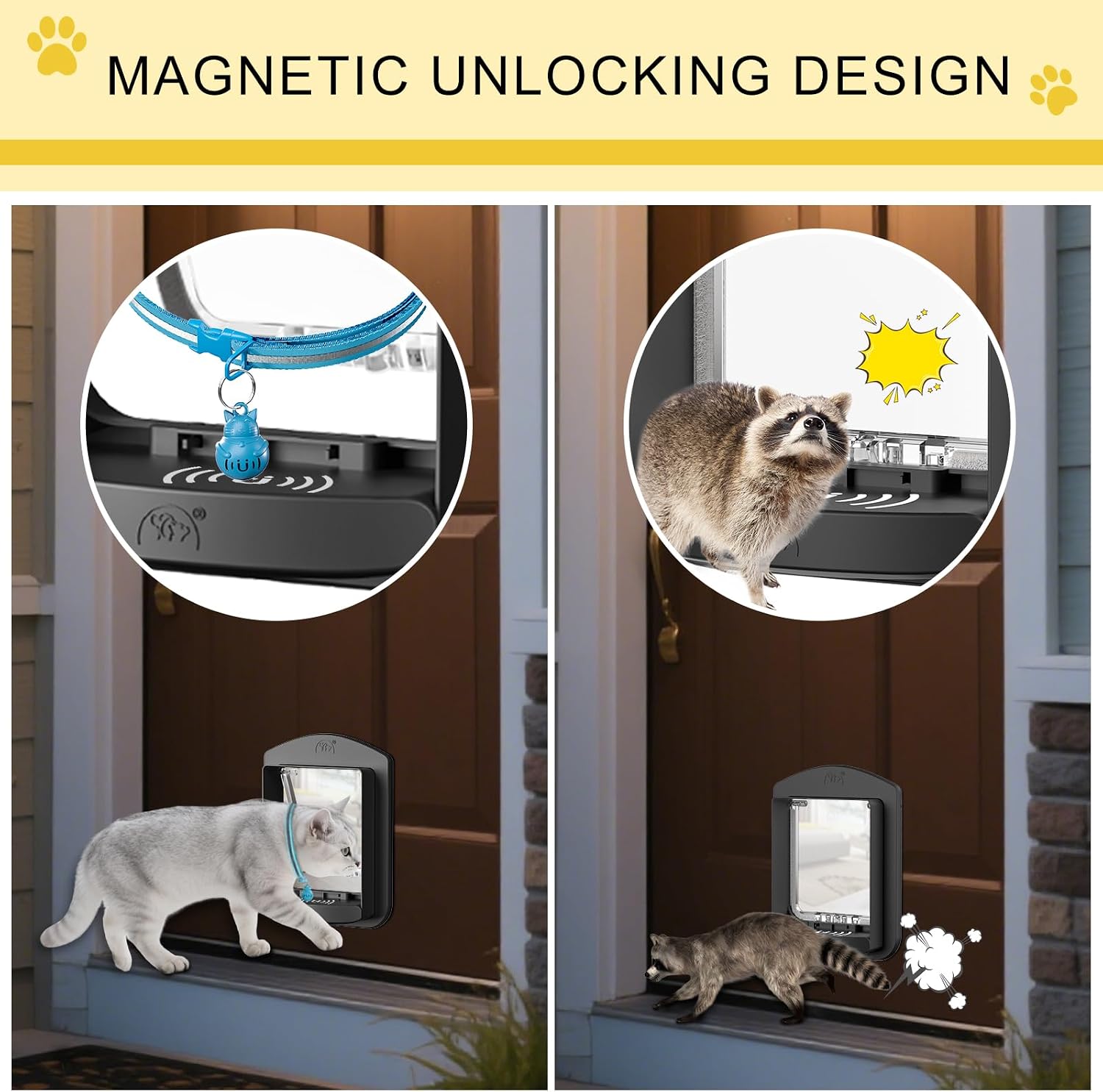 Cat Door for Interior Door and Exterior Door, Pet Door with Collar Sensor and 2pcs of Cat Magnetic Collars, 4 Way Locking Cat Door with Magnetic Flap, Black - Image 4