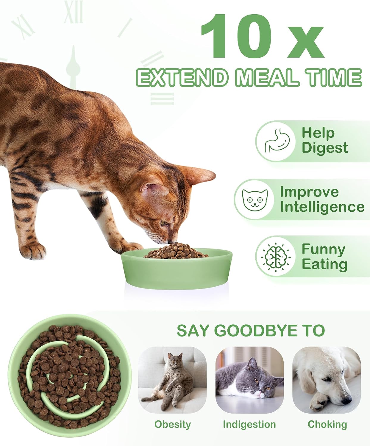 TRUVIC Ceramic Slow Feeder Dog Bowls Small Breed, 0.6 Cup Slow Feeder Cat Bowls for Fast Eaters, Ceramic Dog Food Dish no Black Chin, Puzzle Bowl for Small Dogs and Cats, Green - Image 3