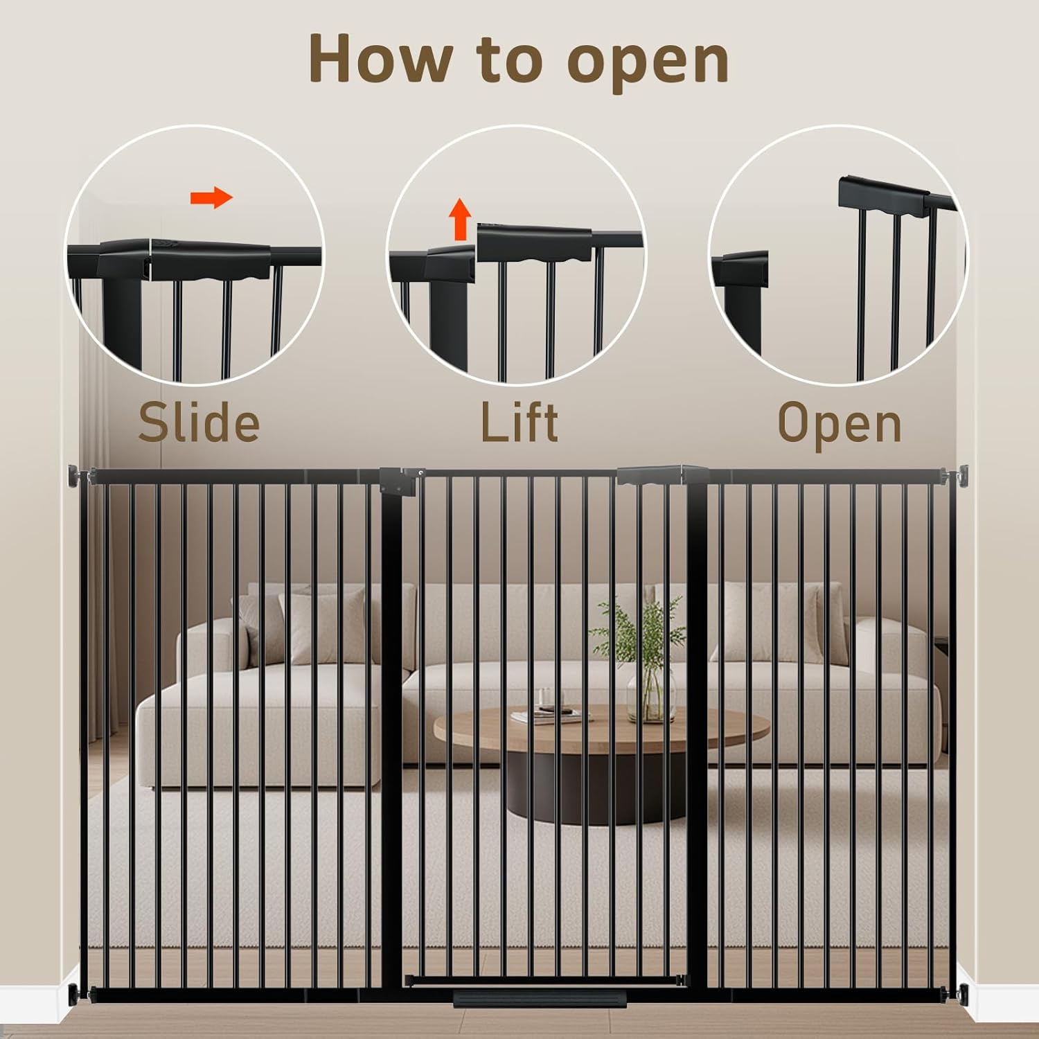 WAOWAO 40.55" Extra Tall 1.37" Ultra Narrow Spacing 53.74-61.61" Extra Wide Dogs Pets Baby Gate Safety Indoor Puppy Pressure Mounted Gate No Drill Black Metal for Stairs,Doorways,Kitchen,Hallway - Image 2