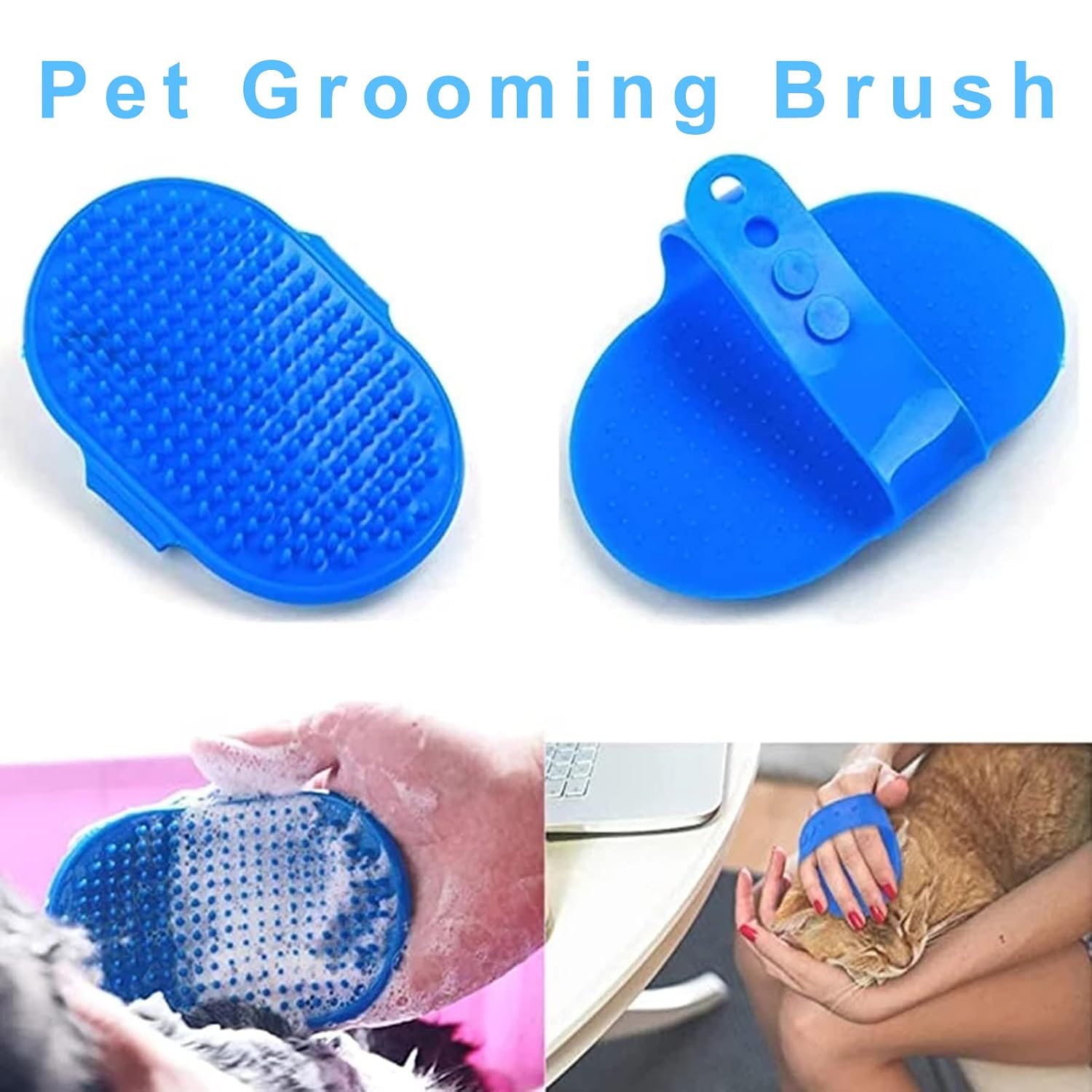 6Pcs Grooming Kit with Brush, Hair Remover, Shampoo Brush, Double-Sided Comb, Nail Clipper and Trimmer for Rabbits, Hamsters, Bunnies, and Guinea Pigs - Blue - Image 3