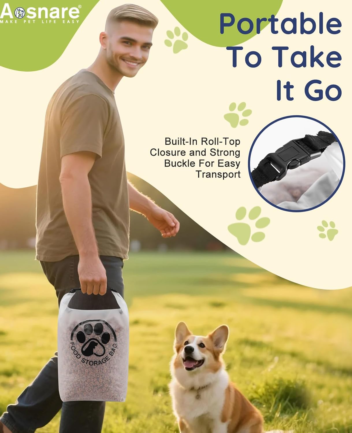 Pet Food Storage Bag for Travel - Transparent Leak-Proof Dog Food Container with Roll-Top Closure, Keeps Kibble Fresh for Camping Trip, Dog Boarding, Weekend Getaways (14 Cups) - Image 2