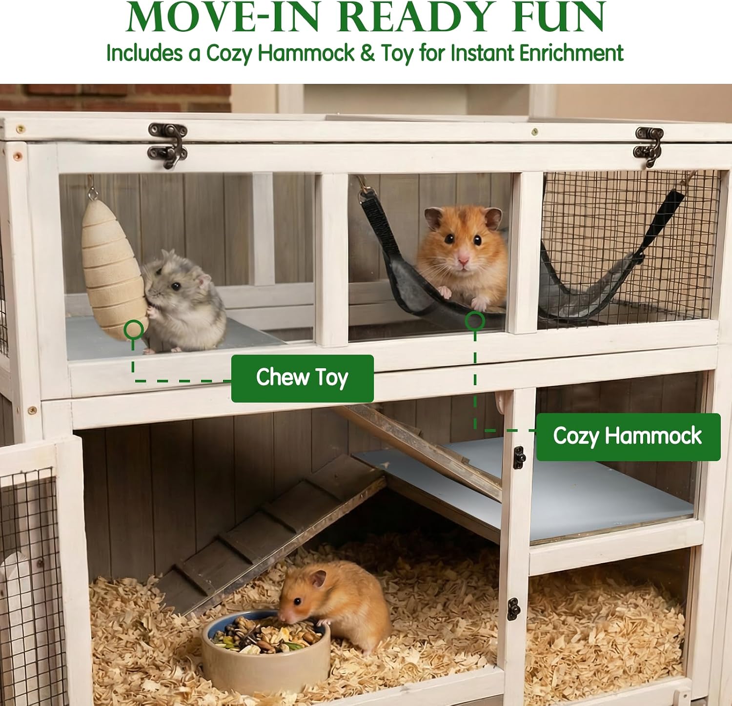 Large Guinea Pig Cages, 3-Story Indoor Guinea Pig Habitats with Stand, Hedgehog Cage Rabbit Hutch with Pull-Out Tray, Flip-Open Roof, Cozy Hammock - Image 7