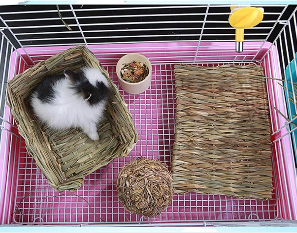 Hamiledyi Grass Mat Woven Bed Mat for Small Animal Bunny Bedding Nest Chew Toy Bed Play Toy for Guinea Pig Parrot Rabbit Hamster Rat(Pack of 3) - Image 5