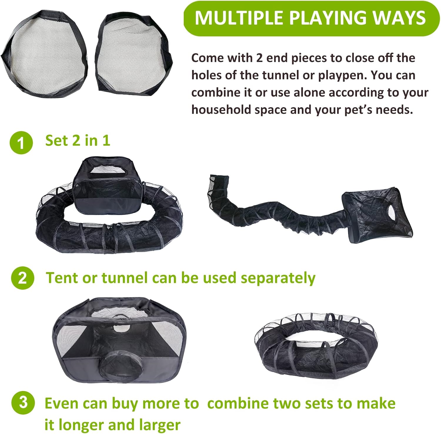 Guinea Pigs Playpen with Surround Tunnel,Pop Open Tent with Tube for Dwarf Rabbits,Chinchilla,Ferret and Other Small Animals to Run and Exercise Indoor or Outdoor (Playpen with Tunnel) - Image 3