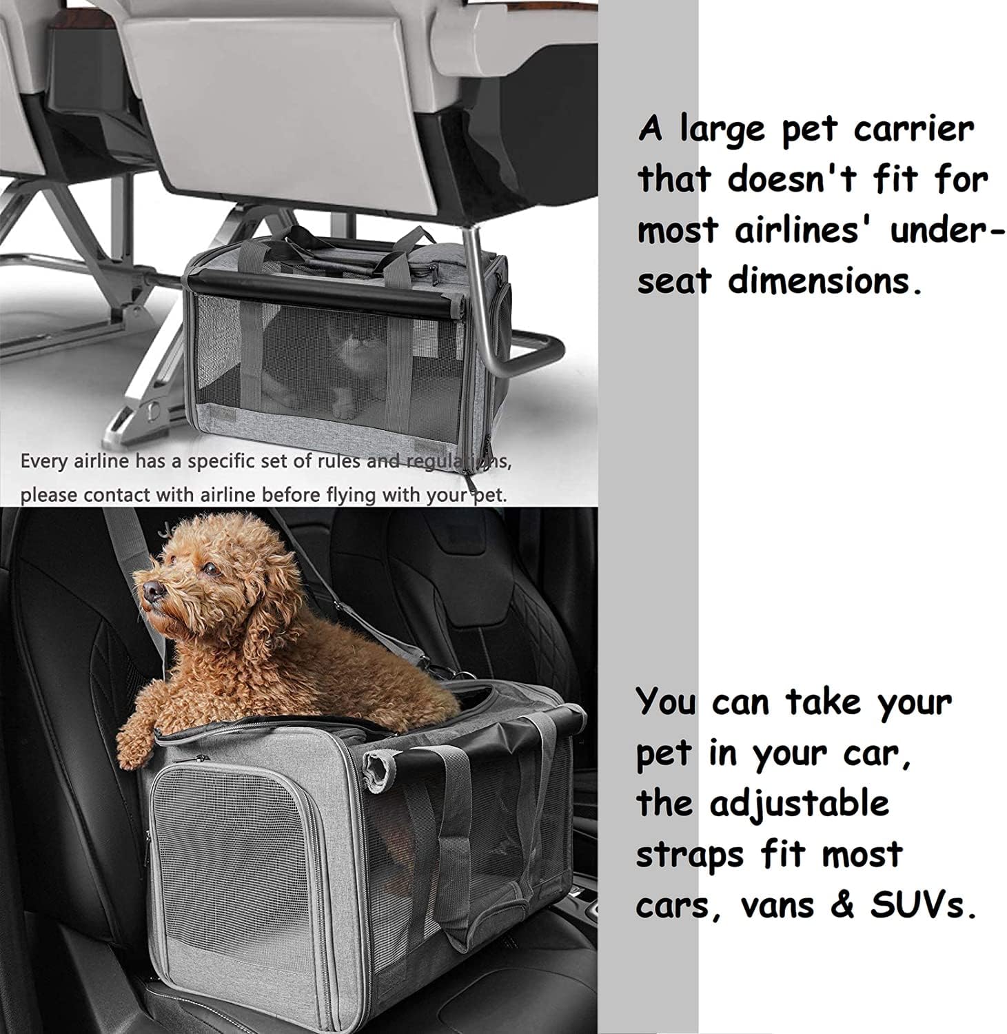 GAPZER Pet Carrier for Large Cats, Soft-Sided Cat Carrier for Medium Big Cats and Puppy up to 20lbs, Washable Dog Carrier Privacy Protection for Home Outdoor Travel - Image 5