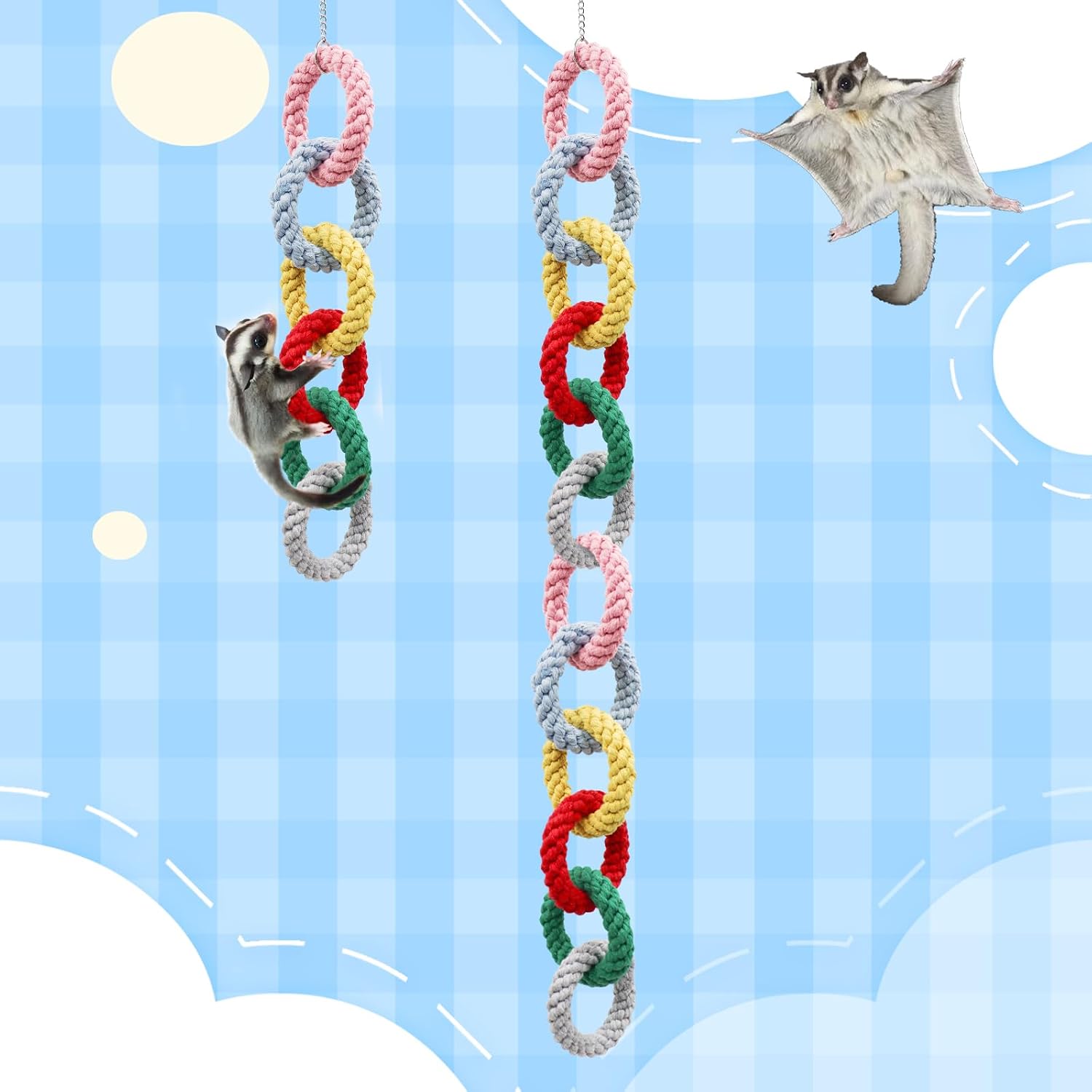 Sugar Glider Toys, Hanging Cotton Rope Ring Climbing Toy for Little Pet, Rat Toys, Sugar Glider Cage Accessories, Exercise Toys for Sugar Glider, Rat, Squirrel, Bird, Other Little Climber (Long) - Image 5