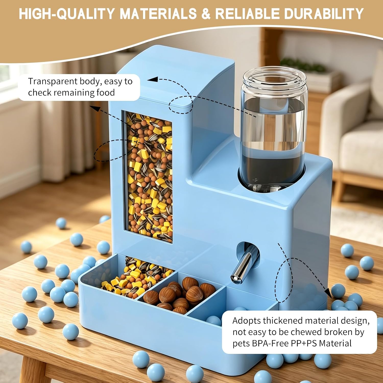 Hamster Water Bottle, No Drip 2-in-1 Automatic Hamster Feeder | Convenient accessories for hamster with visible food storage and 2-in-1 automatic feeding and watering for home or cage use - Image 6